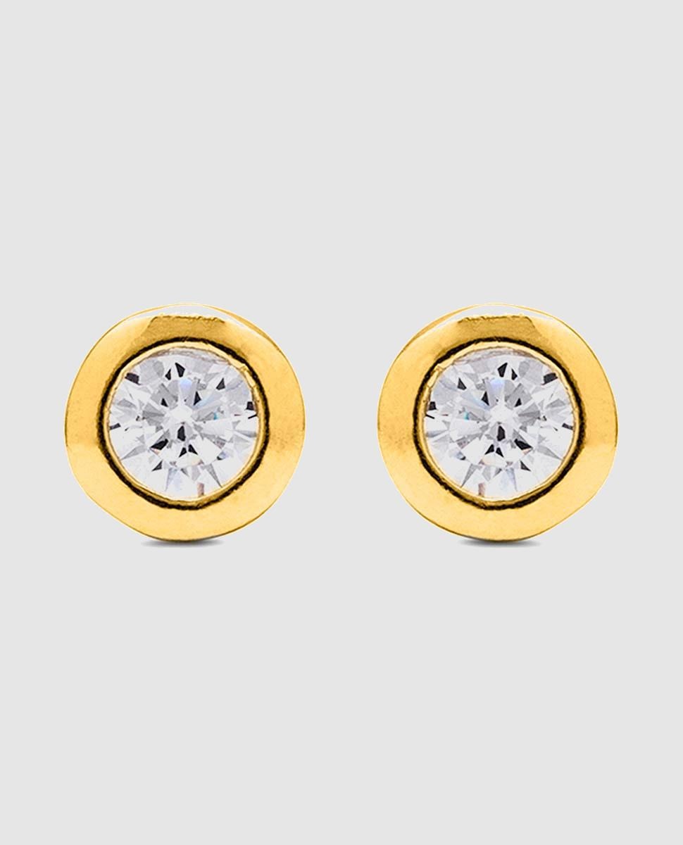 Brincos Pide Un Deseo de Prata de Lei 925 Acabados em Ouro Amarelo de 18 Quilates com Zirconita Brilhante Ouro-1