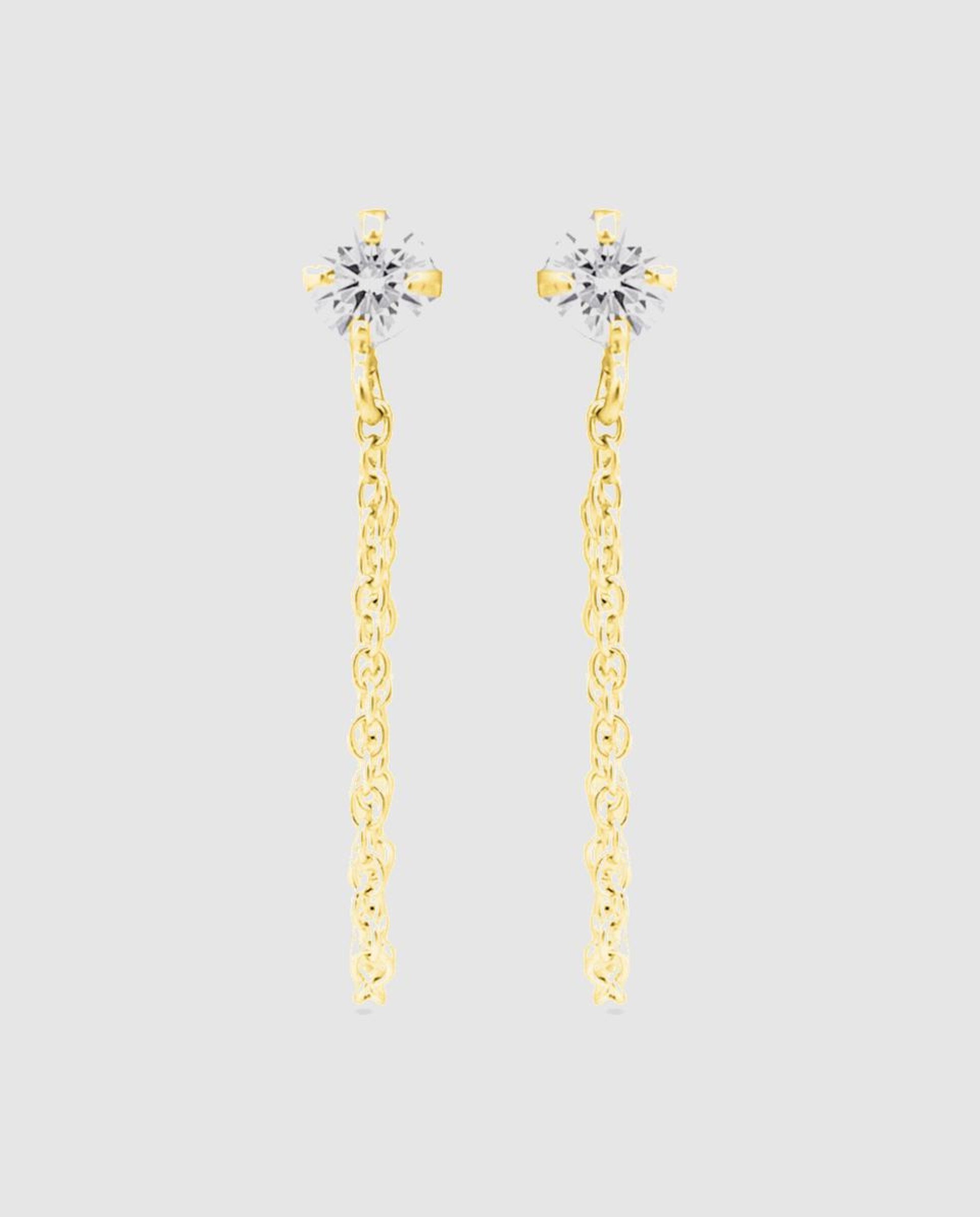 Brincos Essential de Prata de Lei 925 Acabados em Ouro Amarelo de 18 Quilates com Zirconita Brilhante Branco-1