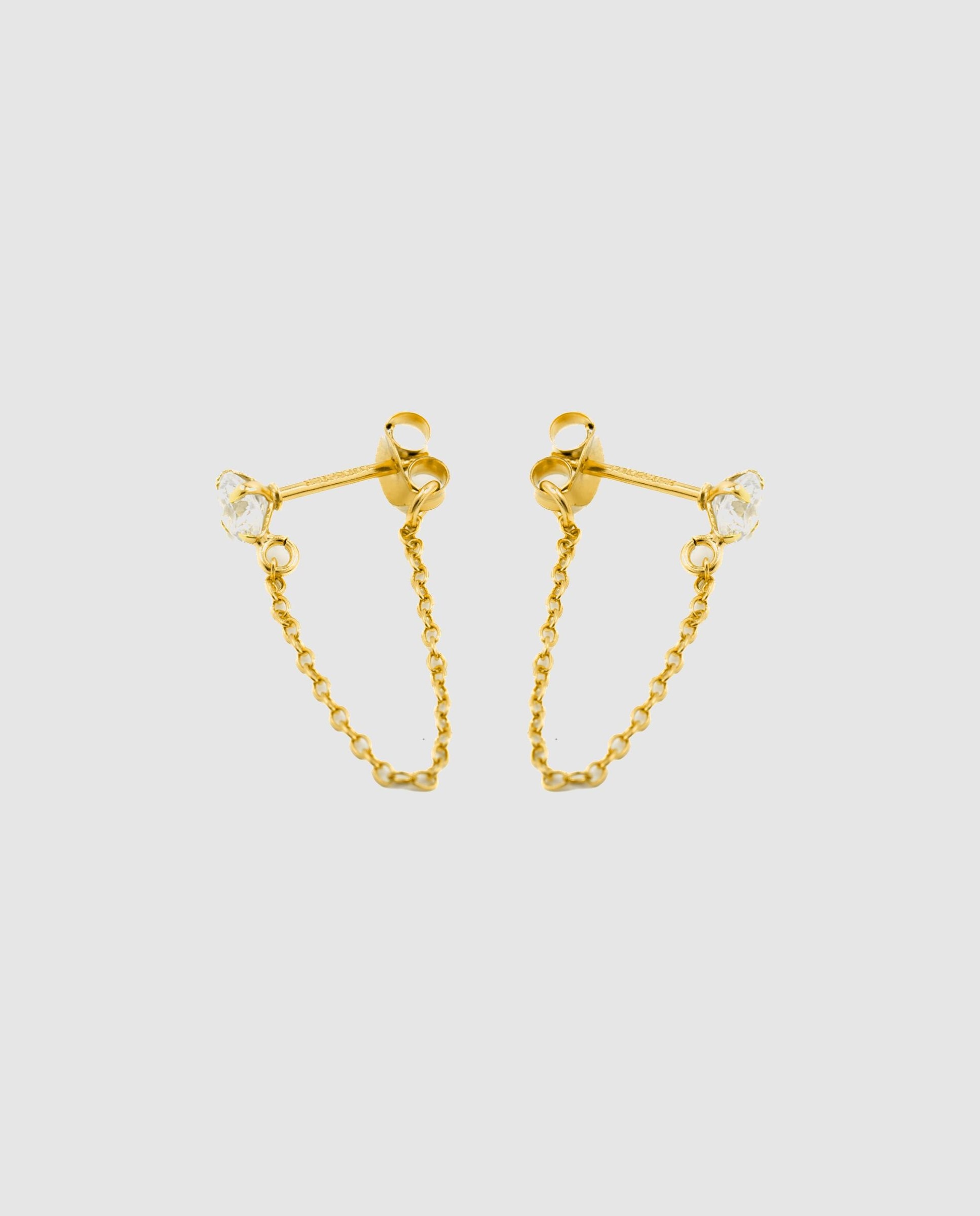 Brincos Essential de Prata de Lei 925 Acabados em Ouro Amarelo de 18 Quilates com Zirconita Brilhante Branco-3