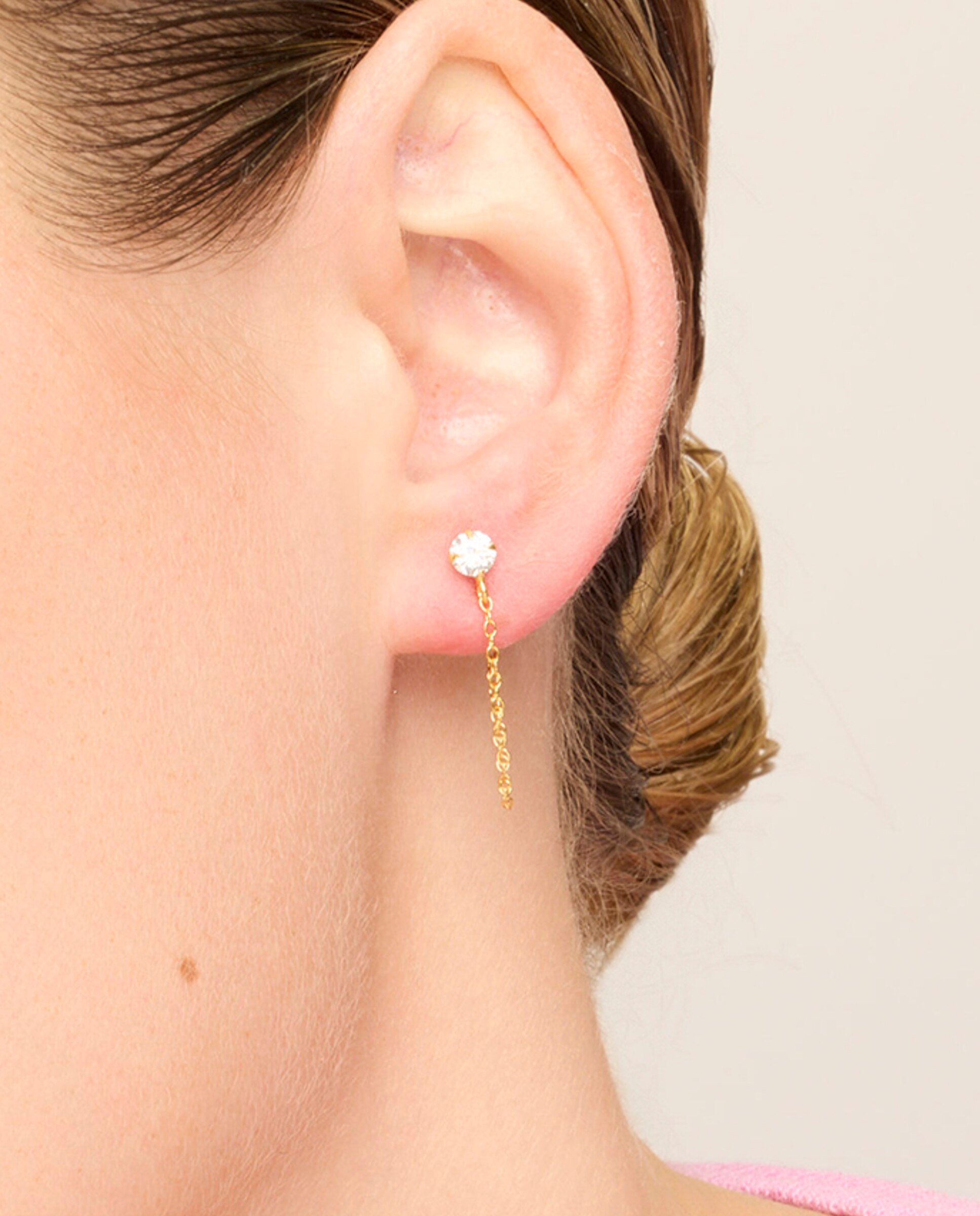 Brincos Essential de Prata de Lei 925 Acabados em Ouro Amarelo de 18 Quilates com Zirconita Brilhante Branco-4