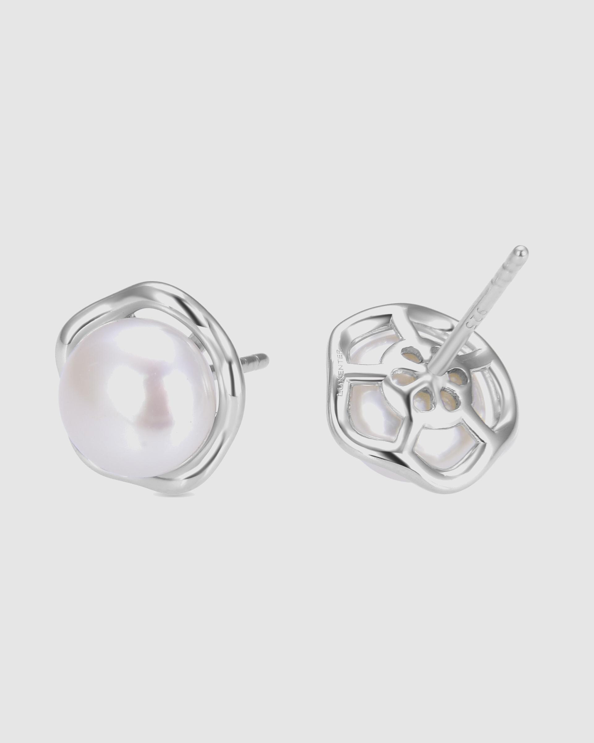 Brincos Essential de Prata de Lei 925 Acabados em Ródio com Pérola Branca Prata-6