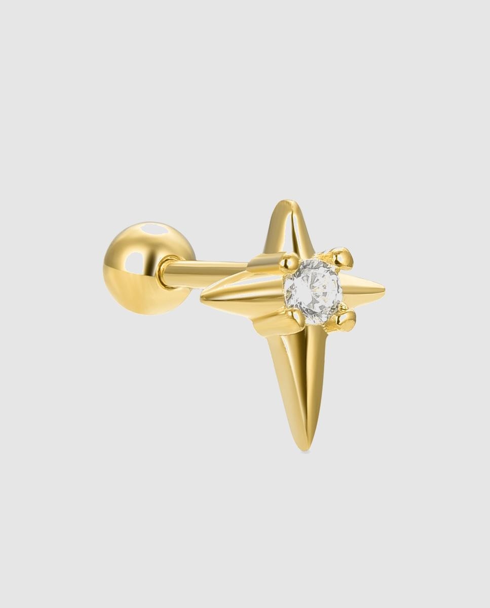 Piercing Personalizável de Prata de Lei 925 com Acabamento em Ouro Amarelo de 18 Quilates e Zirconita Brilhante Branco-1