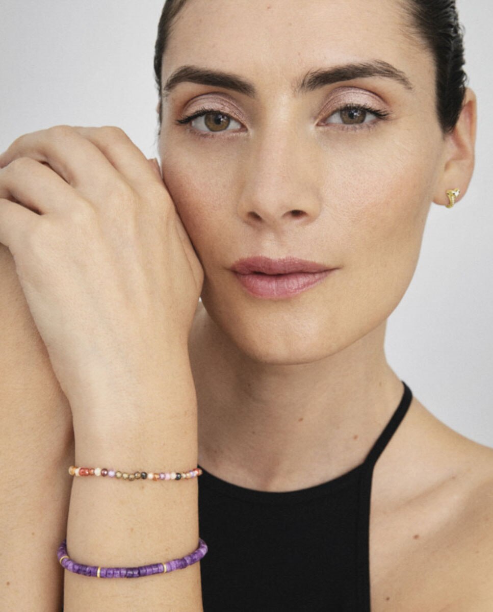 Pulseira de Corrente Trendy de Prata de Lei 925 Acabada em Ouro Amarelo de 18 Quilates com Cristal Multicolor Ouro-2