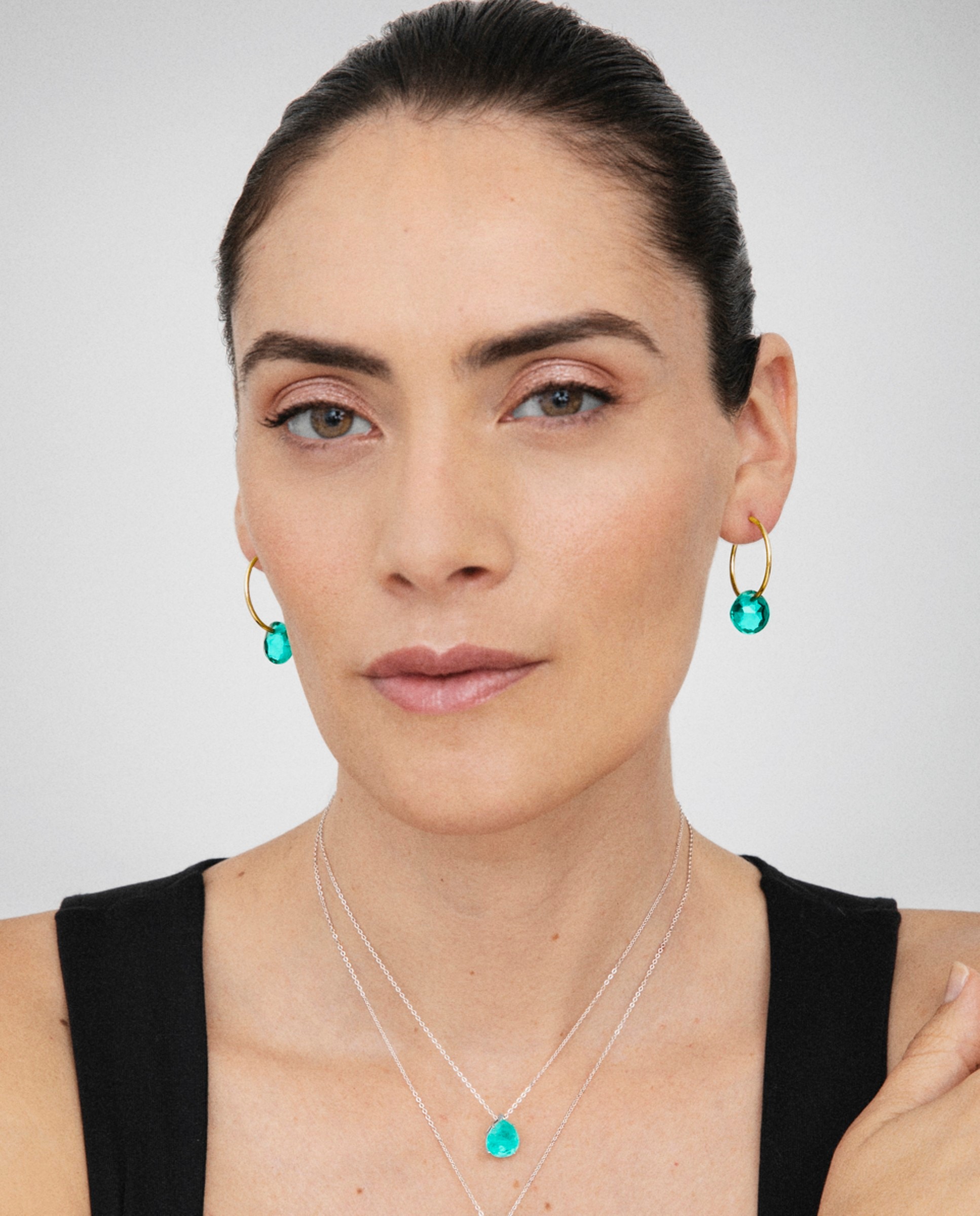 Brincos de Aro Atelier de Prata de Lei 925 com Acabamentos em Ouro de 18 Quilates com Quartzo Hidrotermal Verde Roxo-2
