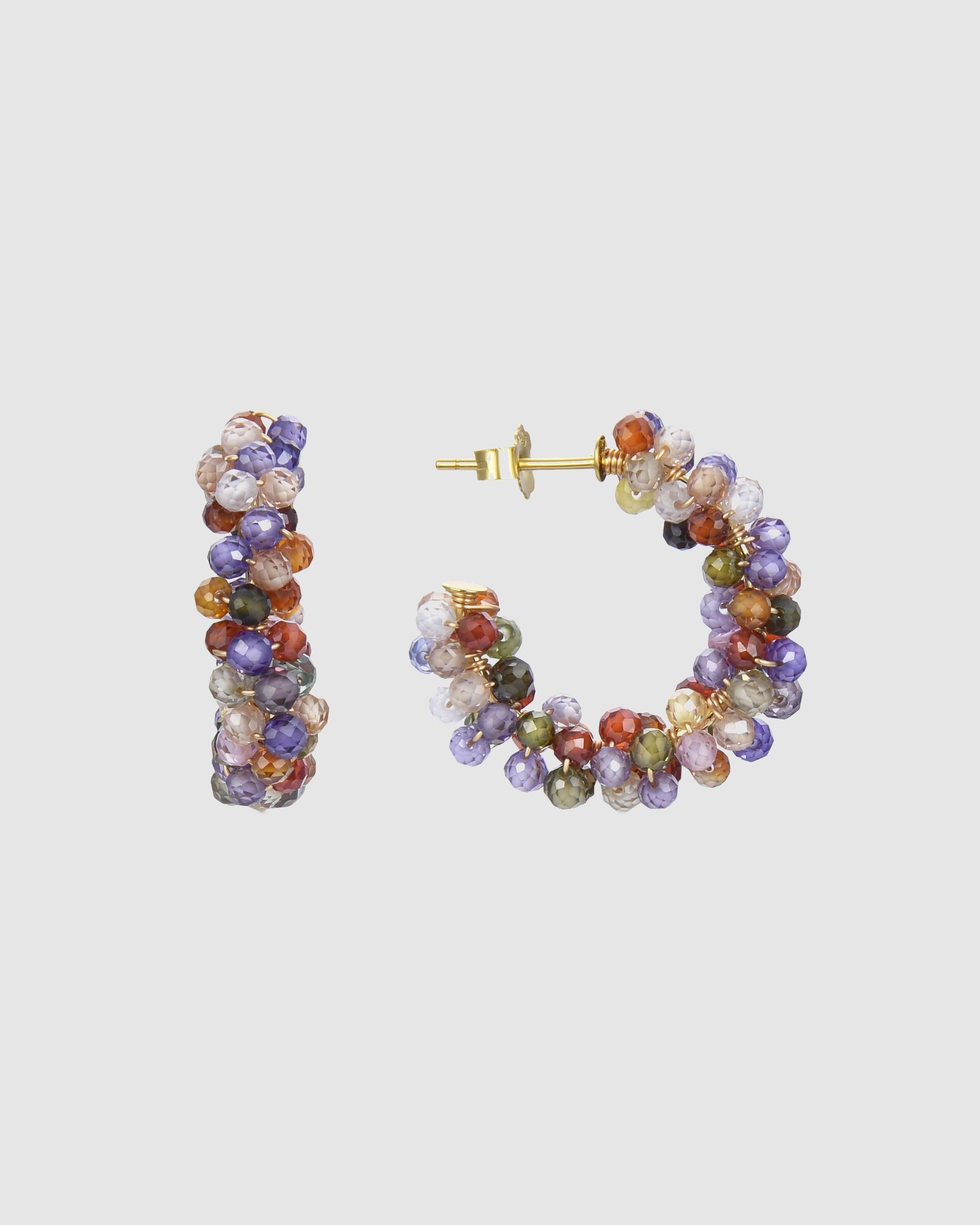 Brincos de Argola Trendy de Prata de Lei 925 com Acabamento em Ouro de 18 Quilates e Cristal Multicolor Ouro-1