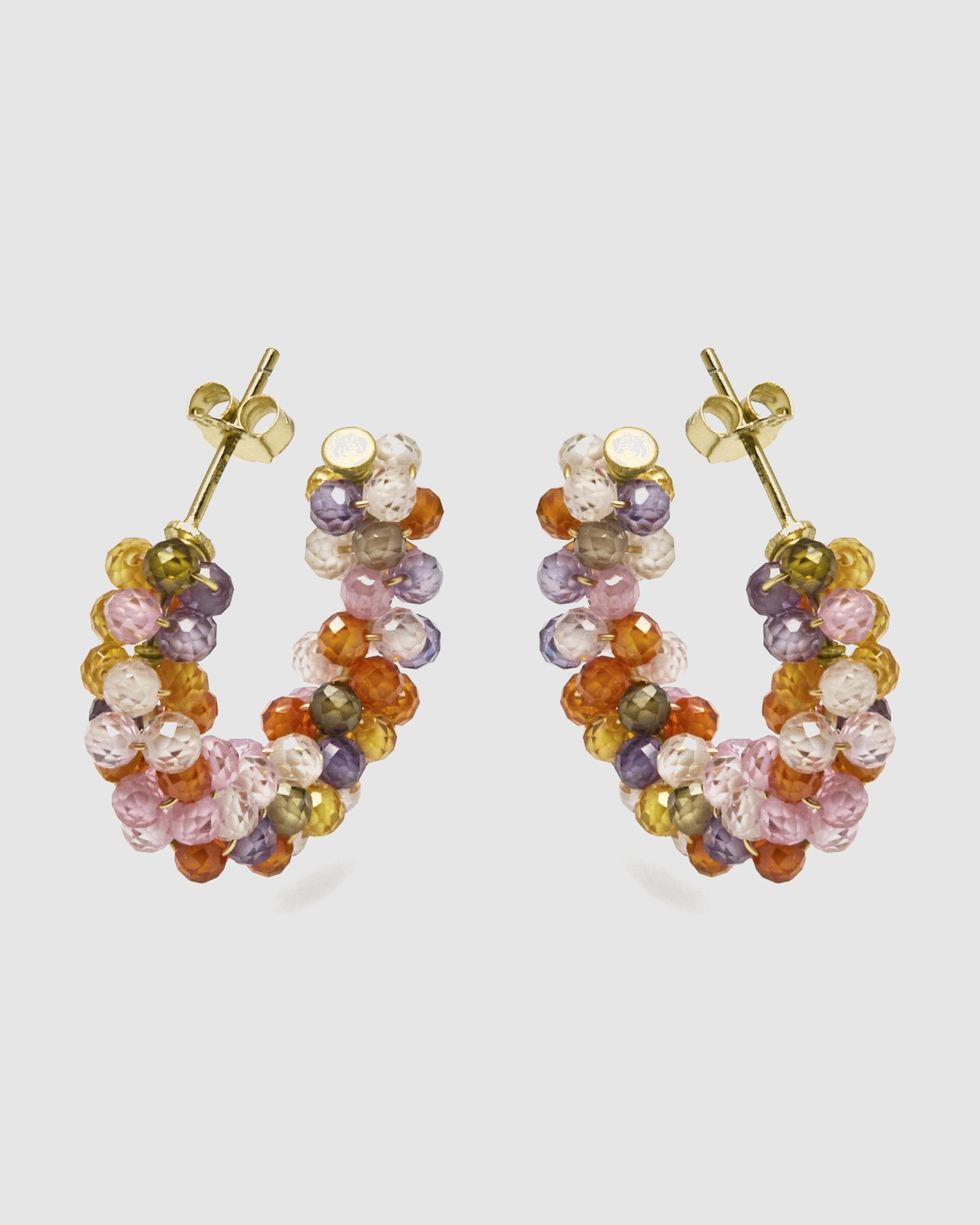 Brincos de Argola Trendy de Prata de Lei 925 com Acabamento em Ouro de 18 Quilates e Cristal Multicolor Ouro-3