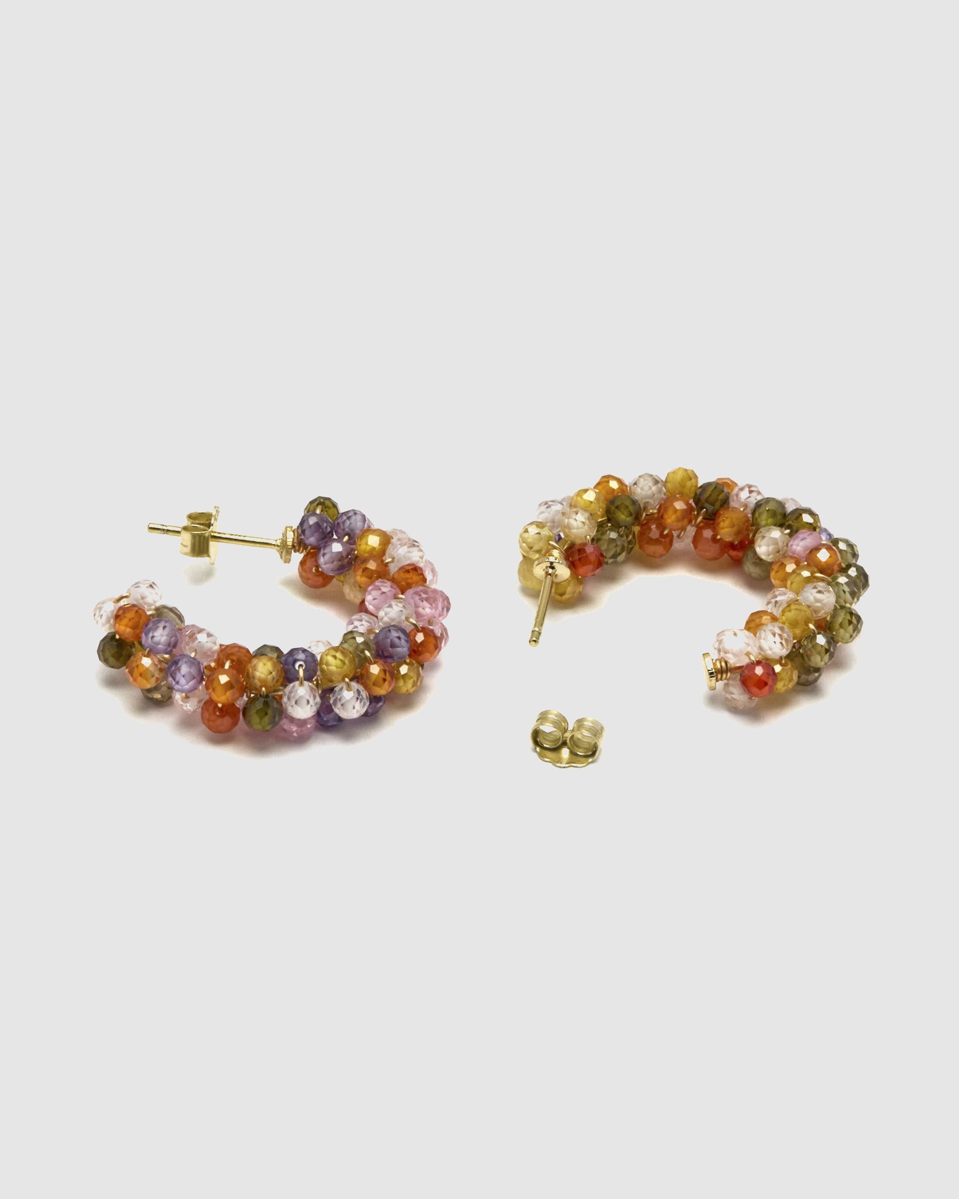 Brincos de Argola Trendy de Prata de Lei 925 com Acabamento em Ouro de 18 Quilates e Cristal Multicolor Ouro-6