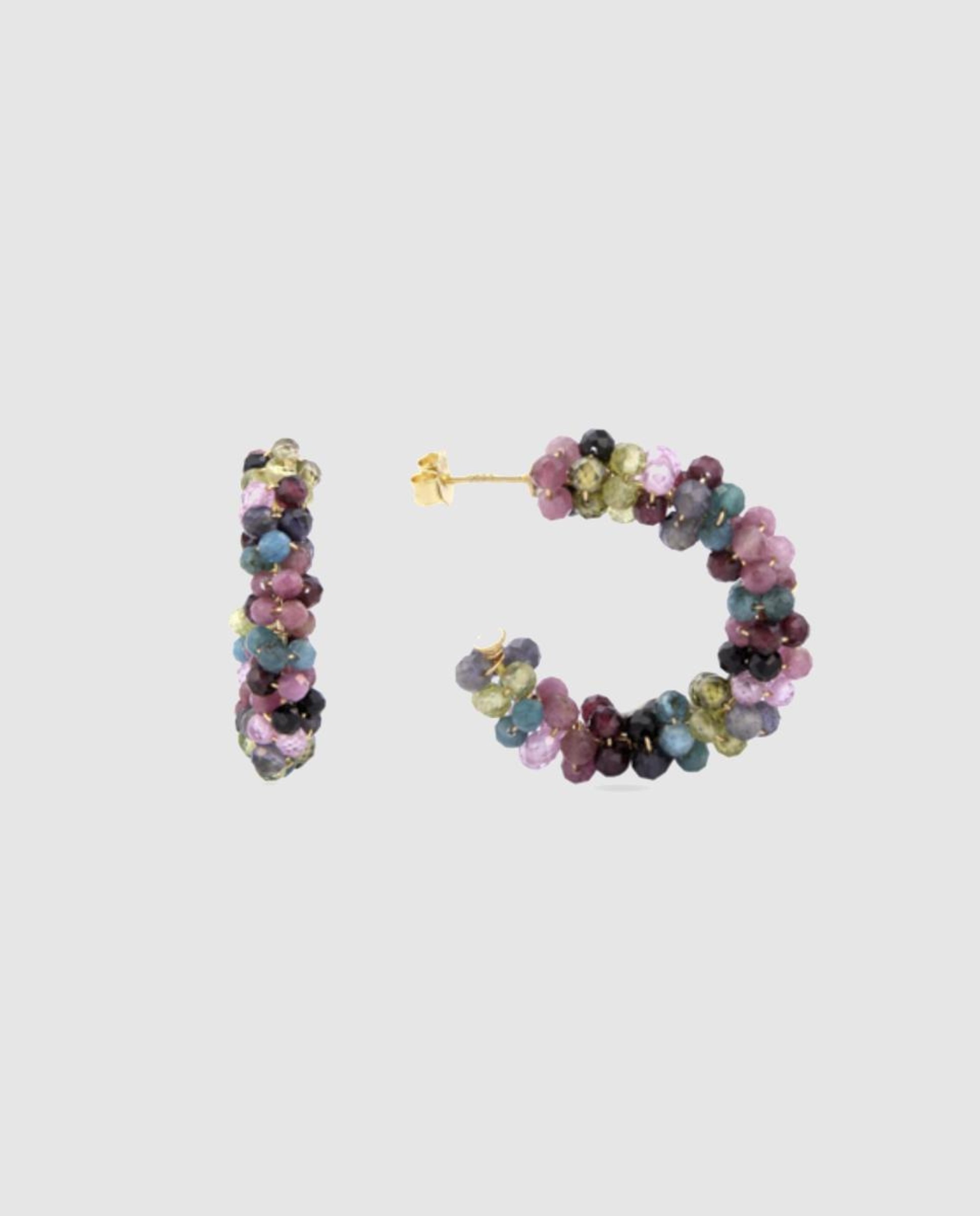 Brincos Trendy de Prata de Lei 925 com Acabamento em Ouro de 18 Quilates e Turmalina Multicolor Multicolor-1
