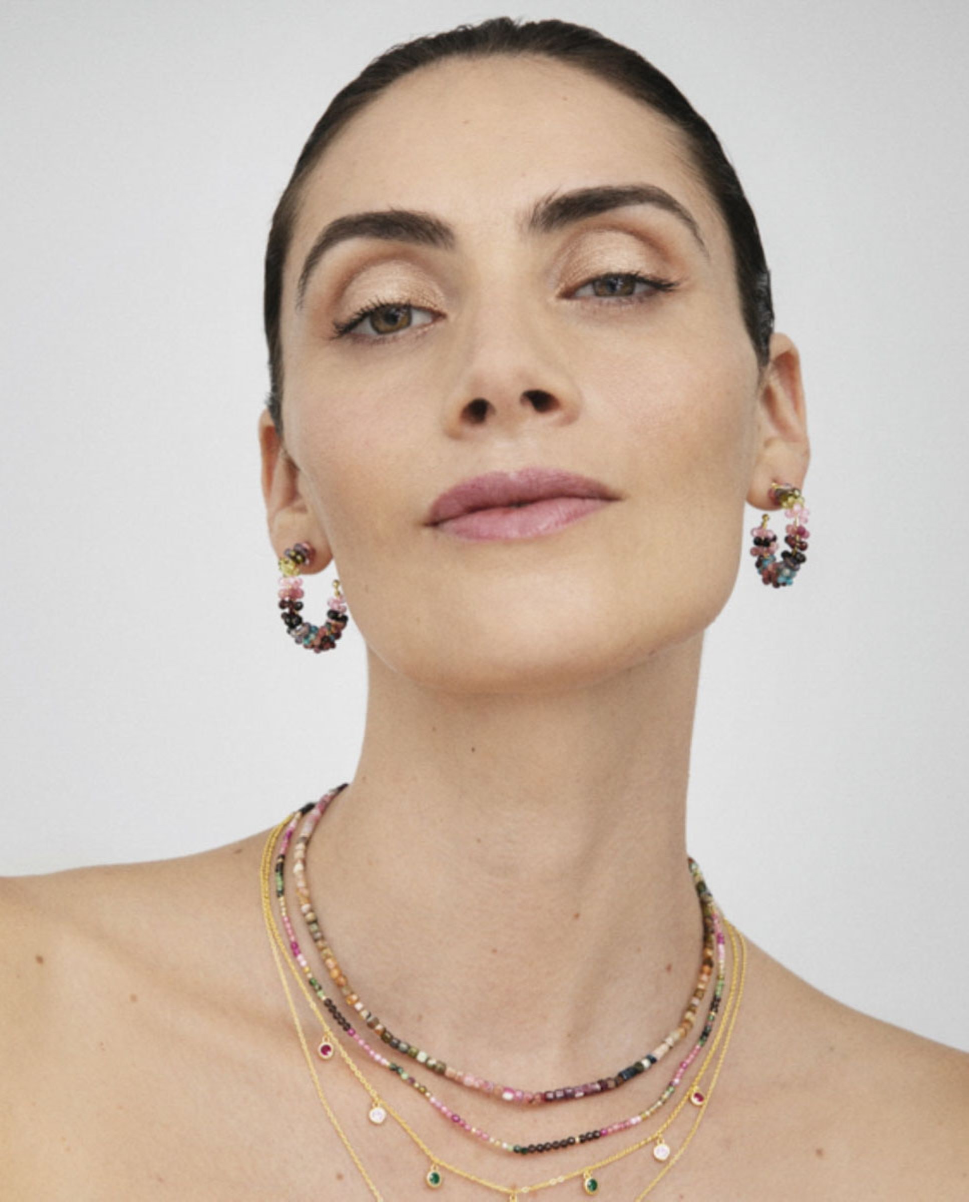 Brincos Trendy de Prata de Lei 925 com Acabamento em Ouro de 18 Quilates e Turmalina Multicolor Multicolor-2
