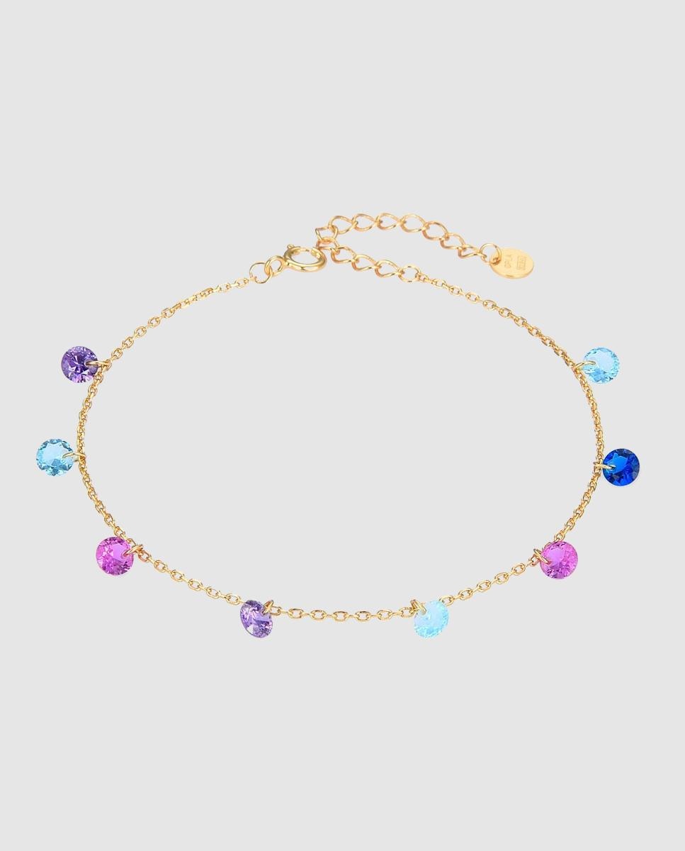 Imagem 0 de Pulseira de Corrente Pide Un Deseo de Prata de Lei 925 com Acabamento em Ouro de 18 Quilates e Zirconita Multicolor