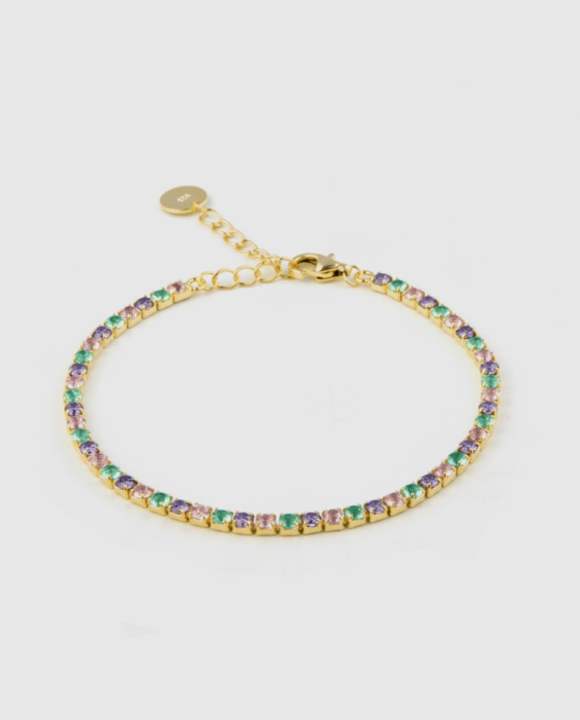 Pulseira de Corrente Atelier de Prata de Lei 925 Acabada em Ouro Amarelo de 18 Quilates com Zirconita Multicolor Multicolor-1