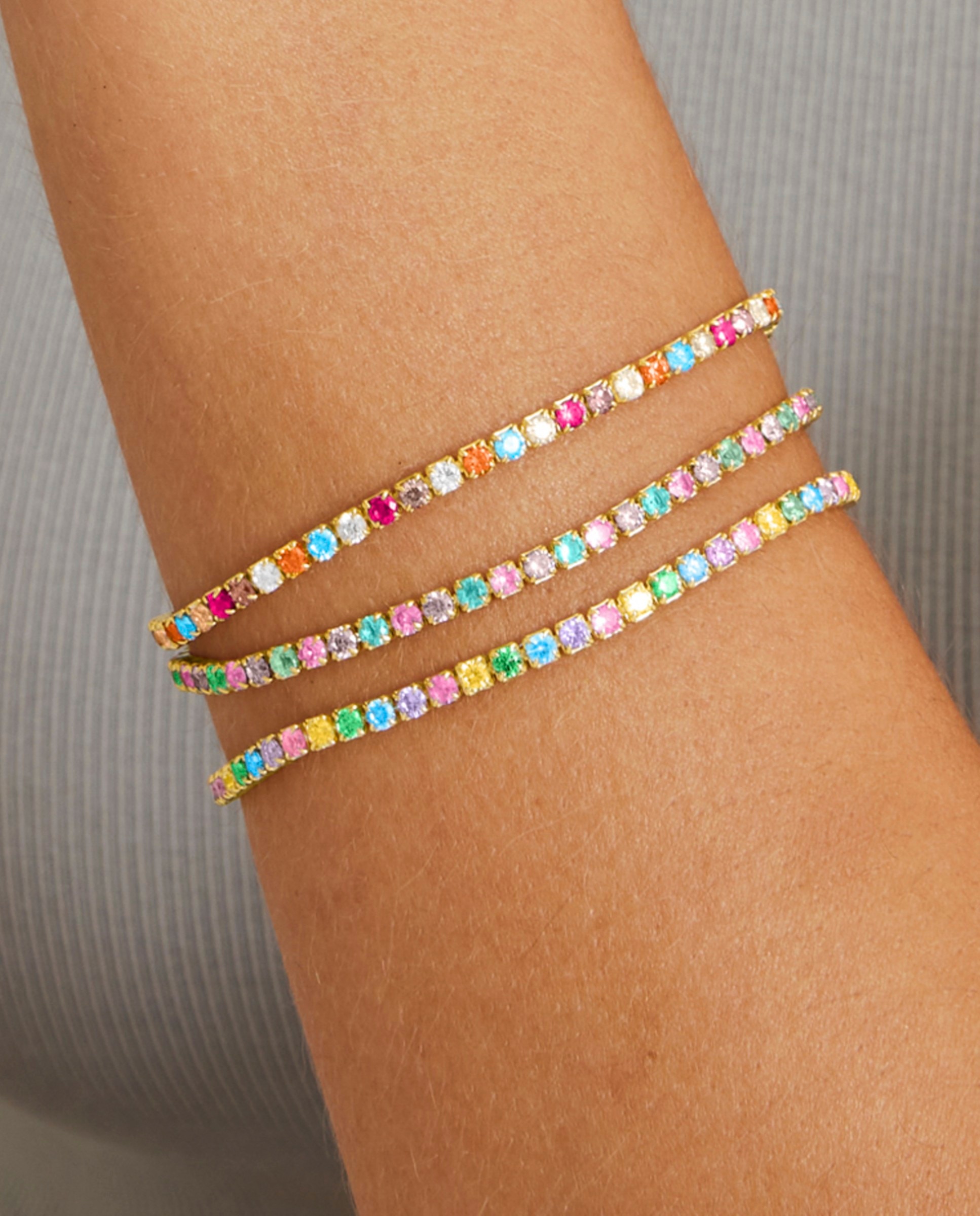 Pulseira de Corrente Atelier de Prata de Lei 925 Acabada em Ouro Amarelo de 18 Quilates com Zirconita Multicolor Multicolor-3