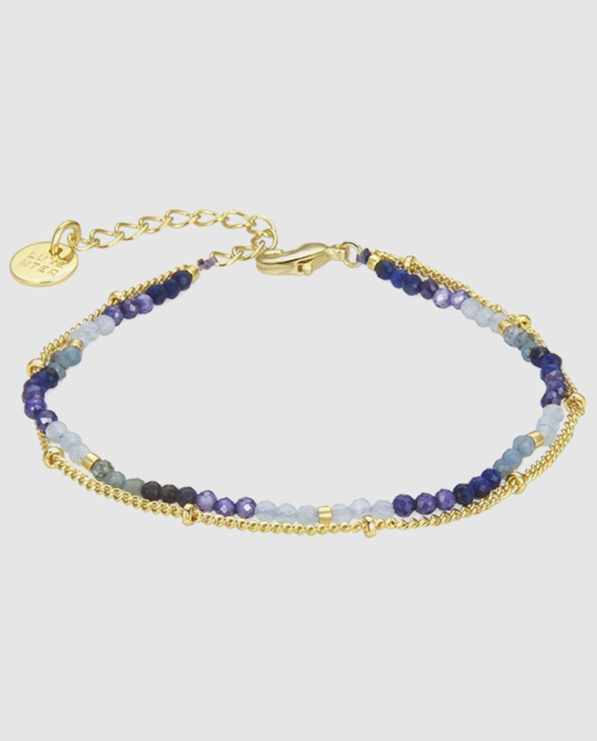 Pulseira de Corrente Trendy Acabada em Ouro de 18 Quilates com Cristal Azul-escuro Azul-1
