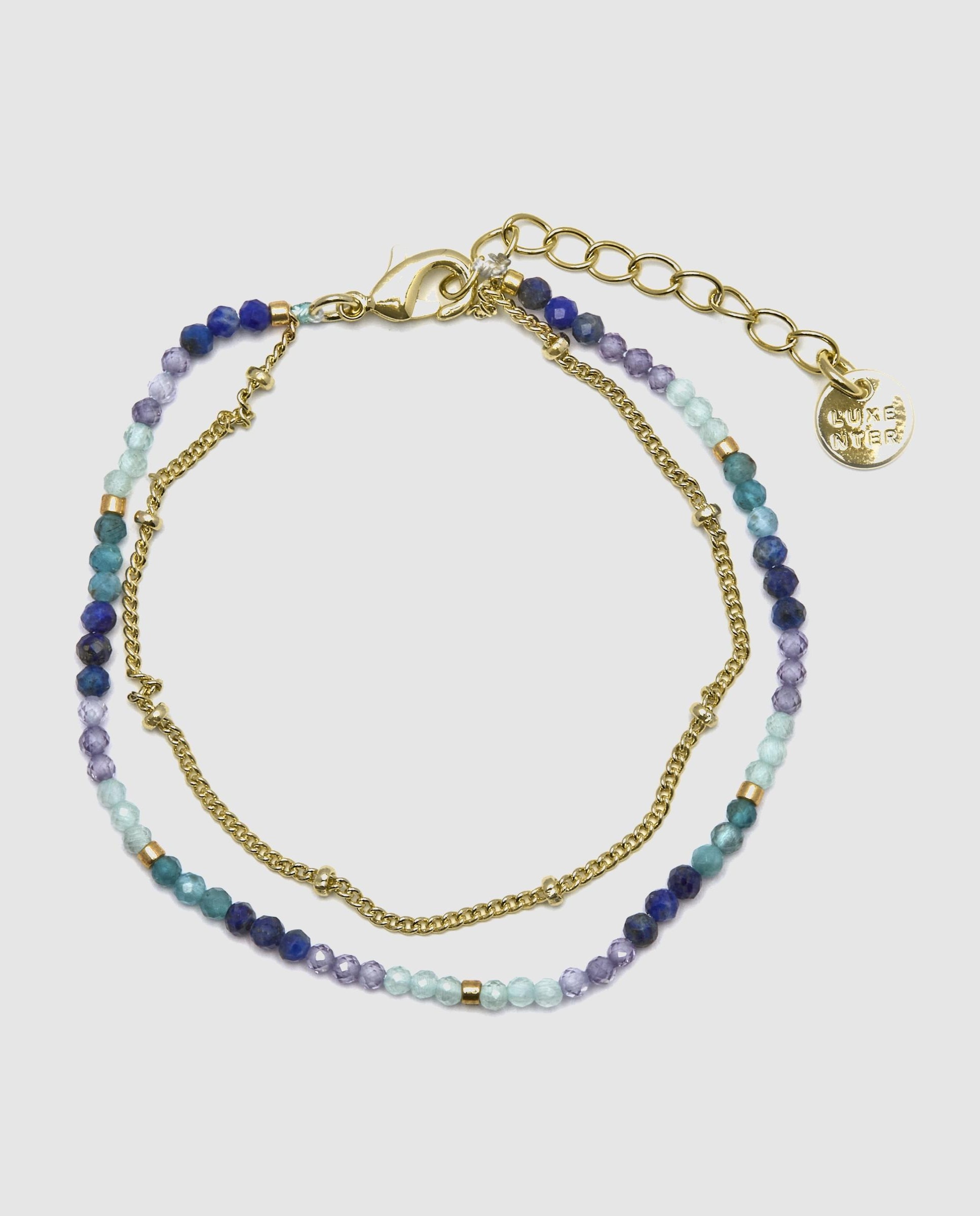 Pulseira de Corrente Trendy Acabada em Ouro de 18 Quilates com Cristal Azul-escuro Azul-3