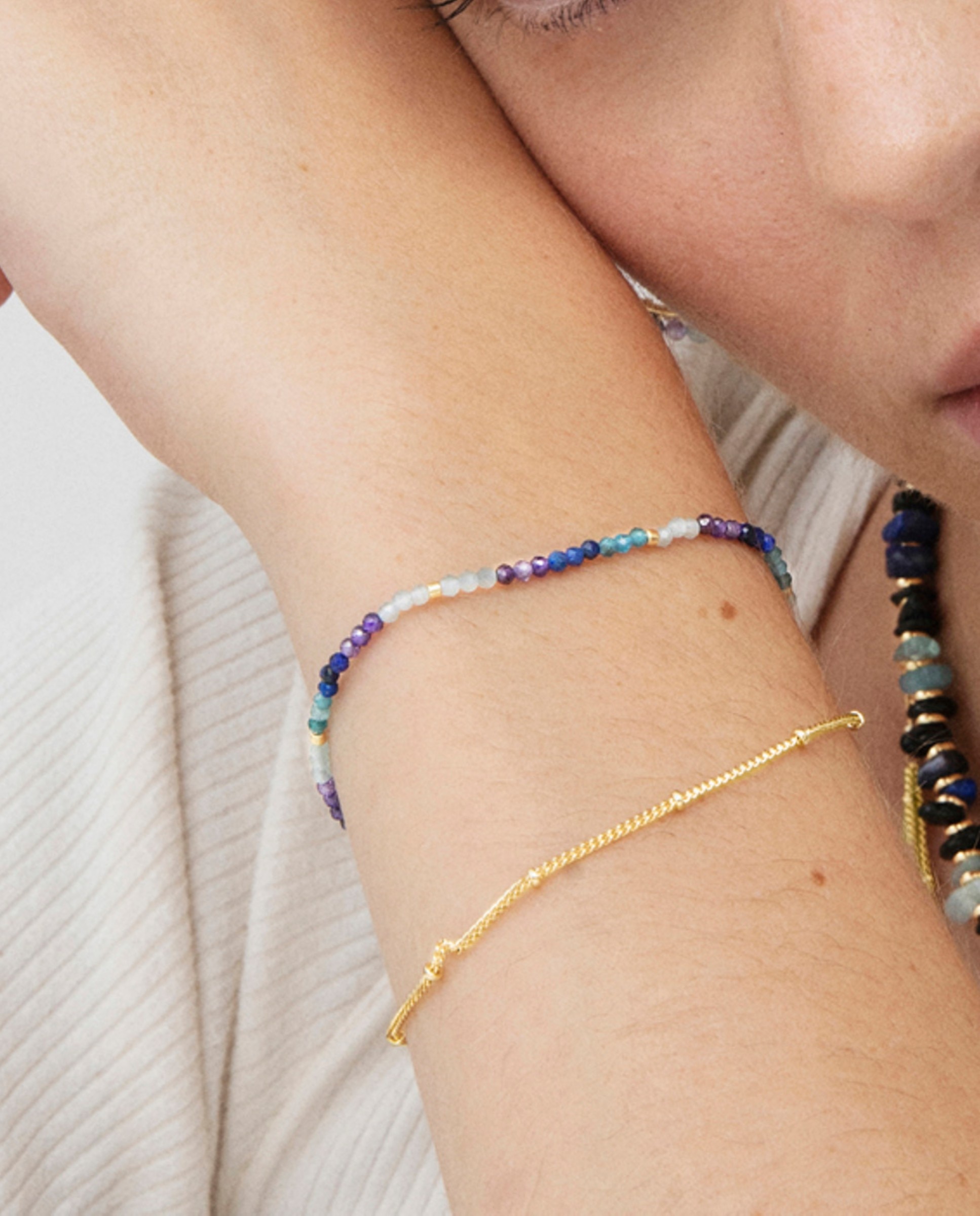 Pulseira de Corrente Trendy Acabada em Ouro de 18 Quilates com Cristal Azul-escuro Azul-4
