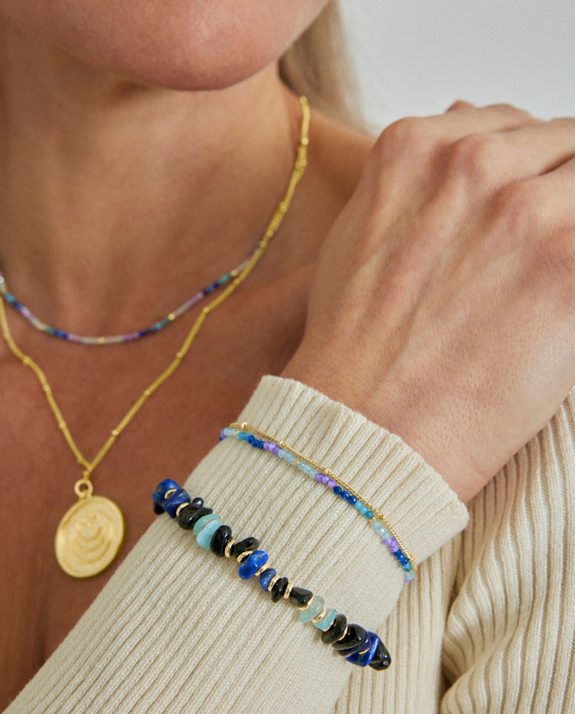 Pulseira de Corrente Trendy Acabada em Ouro de 18 Quilates com Cristal Azul-escuro Azul-5