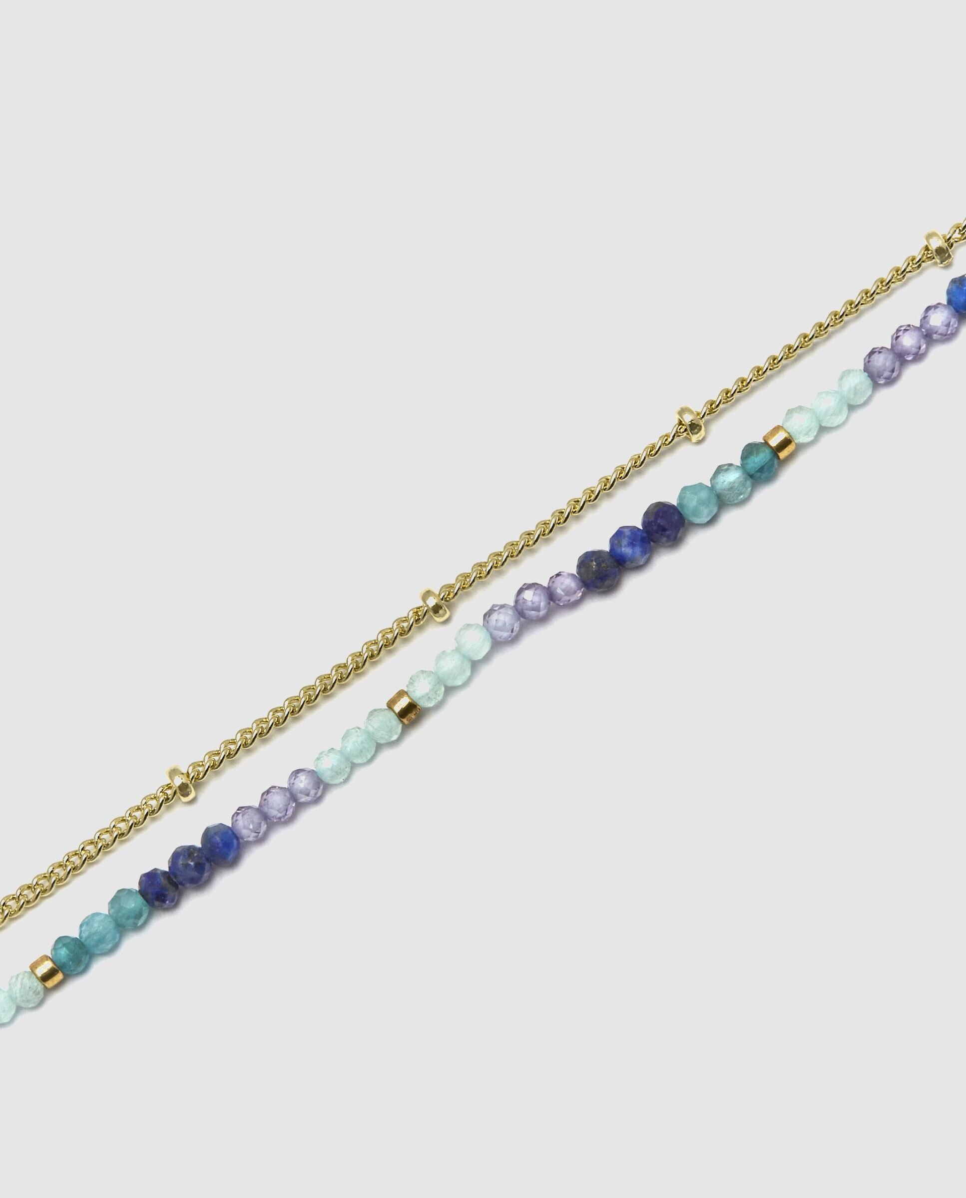 Pulseira de Corrente Trendy Acabada em Ouro de 18 Quilates com Cristal Azul-escuro Azul-6