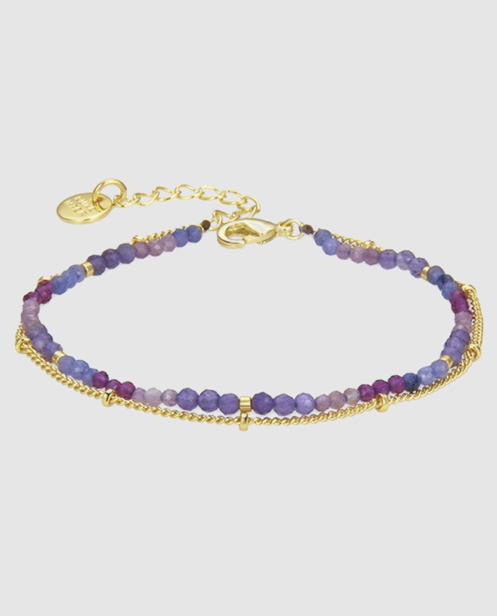 Pulseira de Corrente Trendy Acabada em Ouro de 18 Quilates com Cristal Roxo Roxo-1