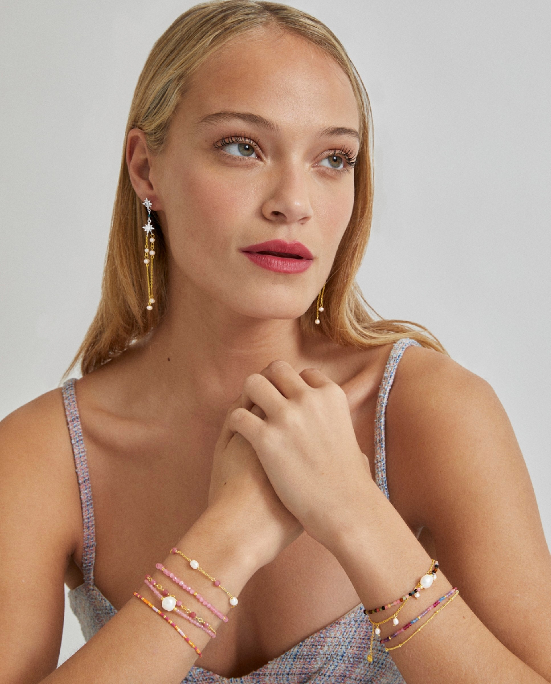 Pulseira de Corrente Trendy Acabada em Ouro de 18 Quilates com Cristal Roxo Roxo-2
