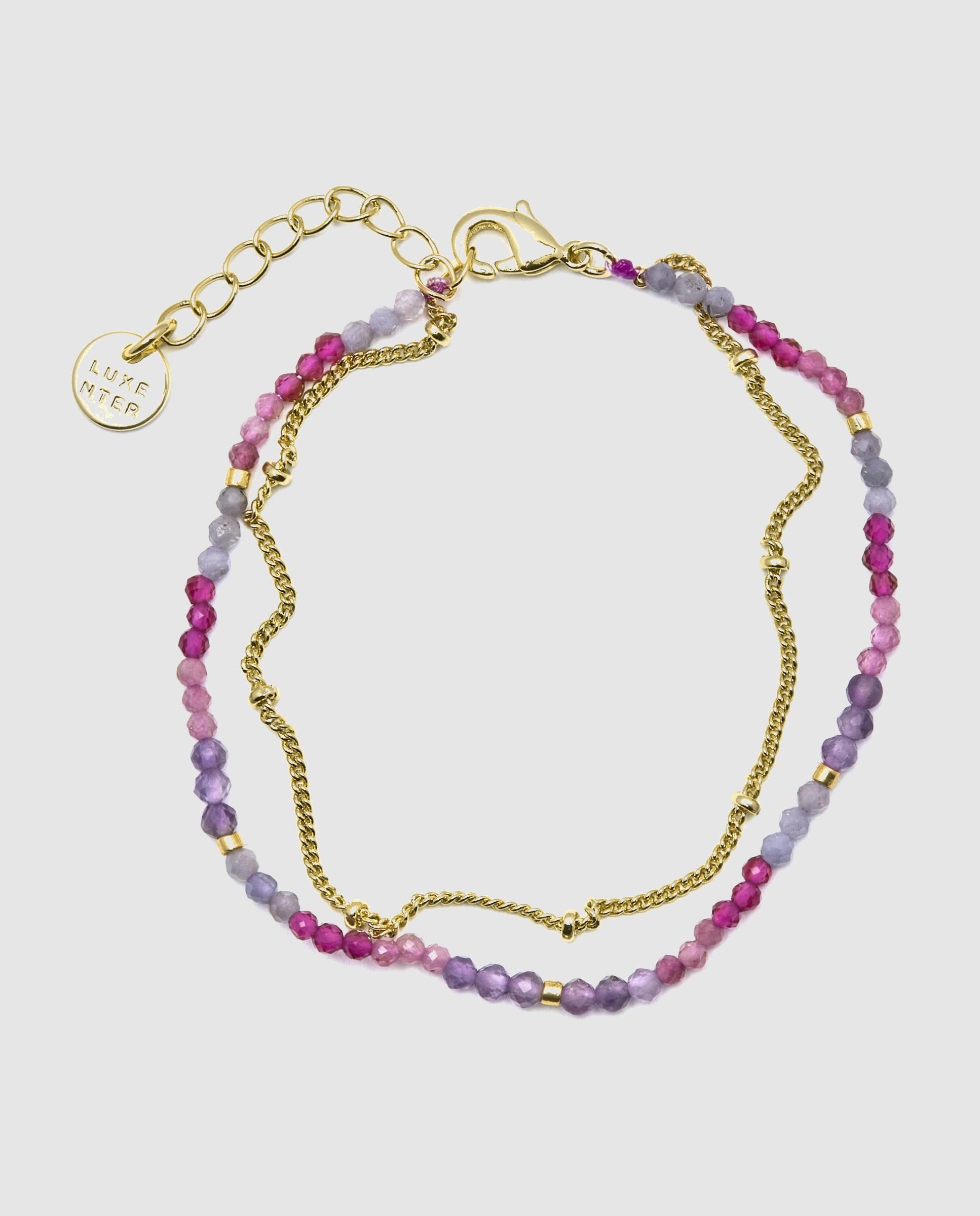 Pulseira de Corrente Trendy Acabada em Ouro de 18 Quilates com Cristal Roxo Roxo-3