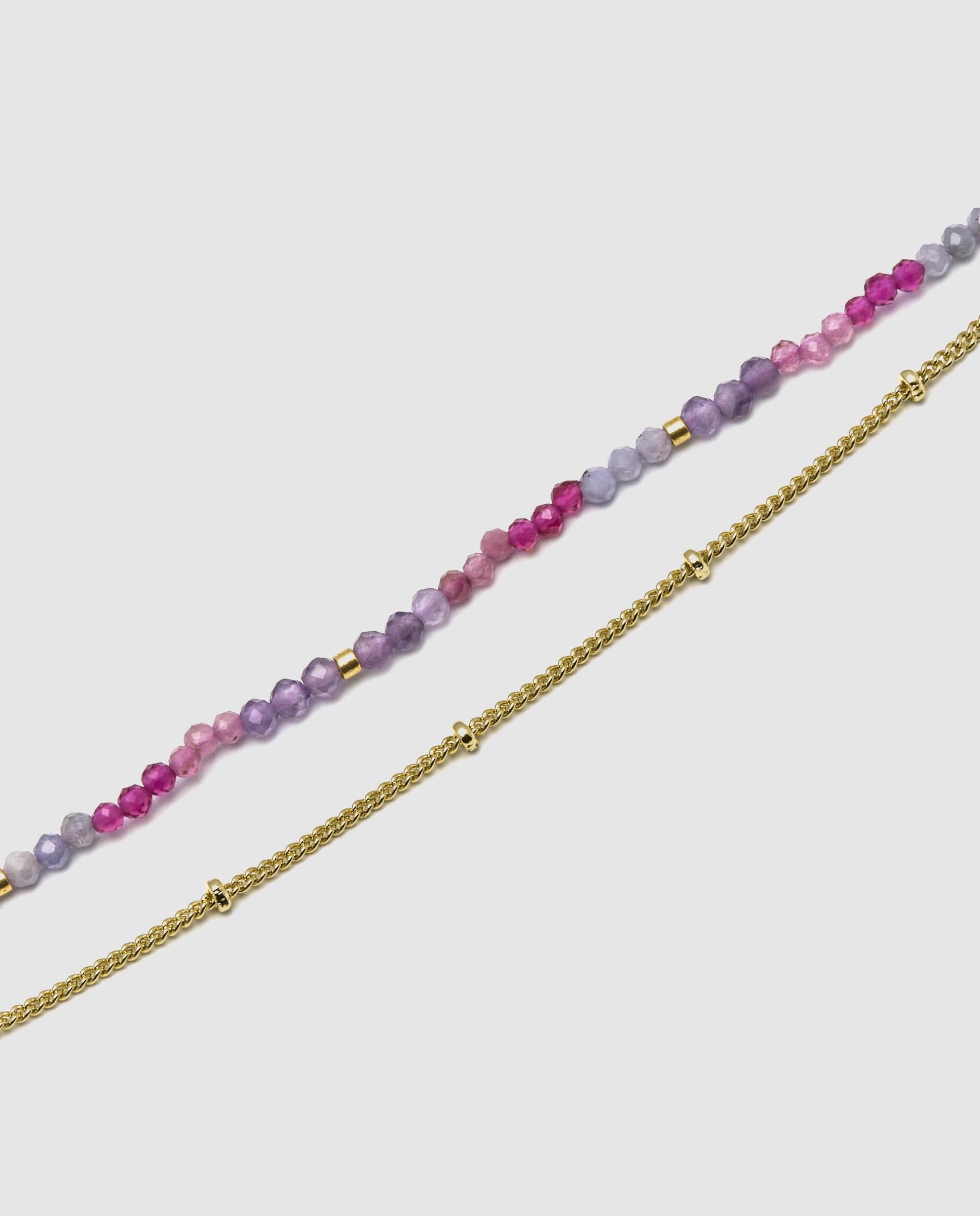 Pulseira de Corrente Trendy Acabada em Ouro de 18 Quilates com Cristal Roxo Roxo-6