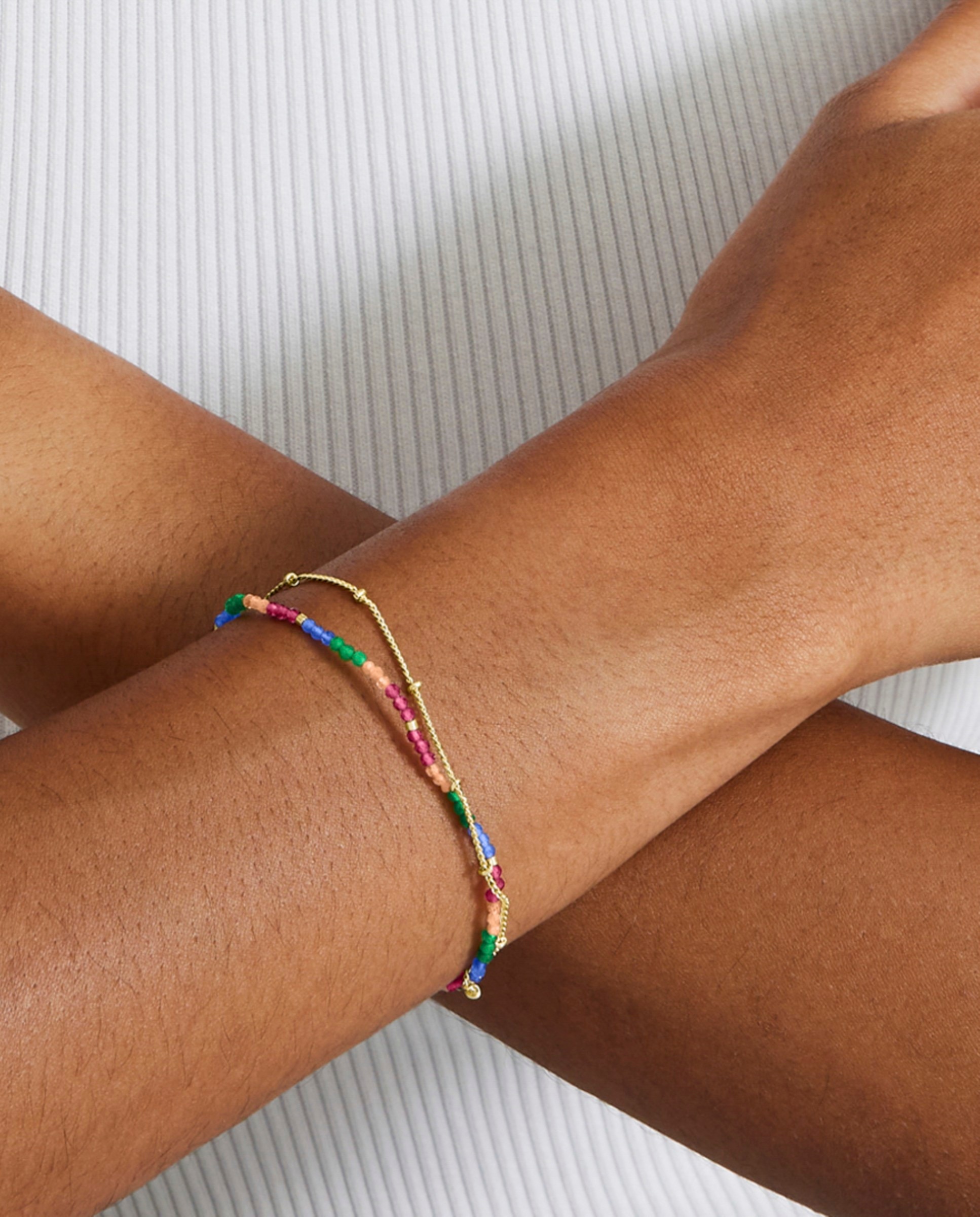 Pulseira de Corrente Trendy Acabada em Ouro de 18 Quilates com Cristal Multicolor Multicolor-4