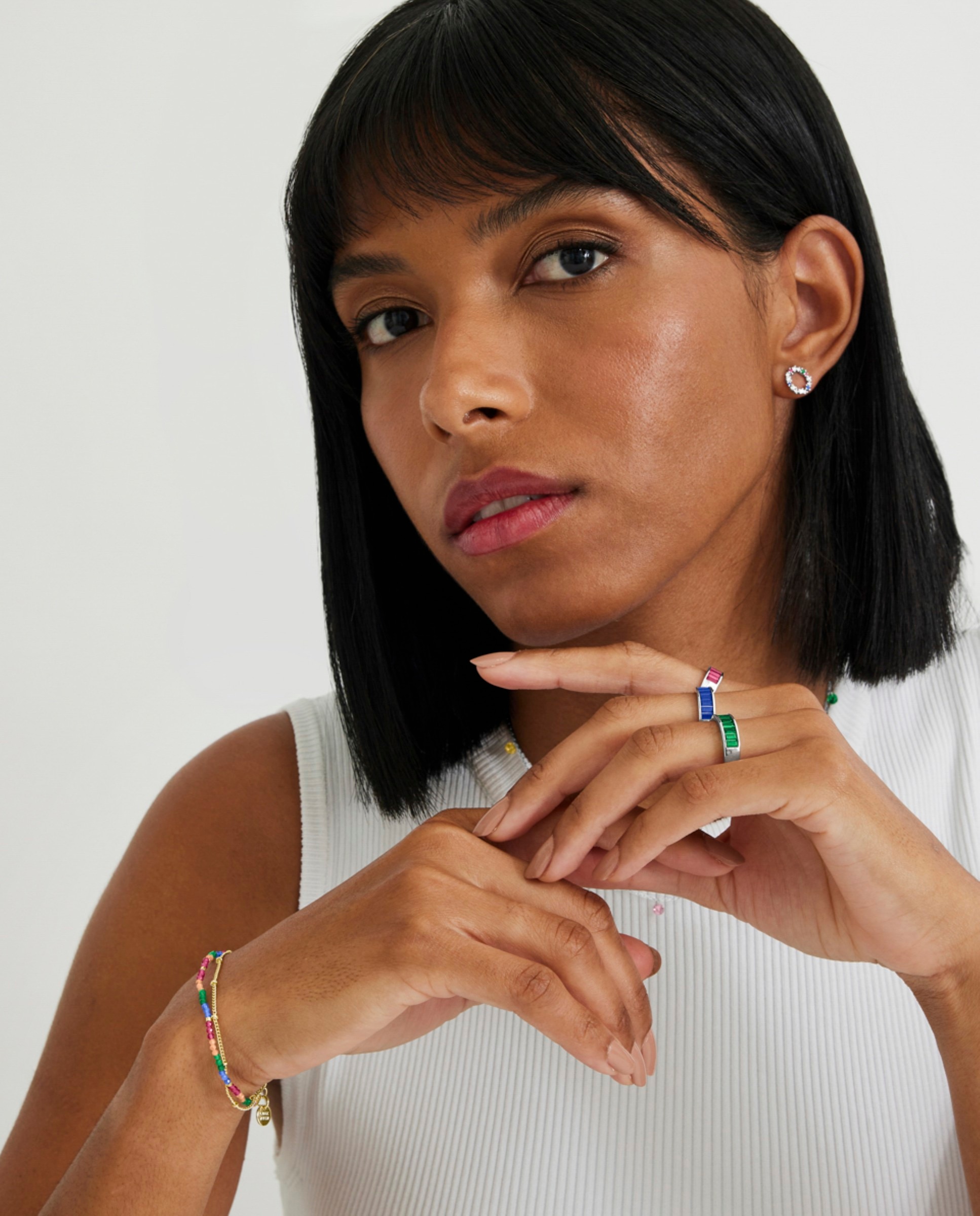 Pulseira de Corrente Trendy Acabada em Ouro de 18 Quilates com Cristal Multicolor Multicolor-5