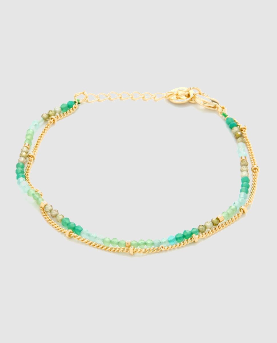 Pulseira de Corrente Trendy Acabada em Ouro de 18 Quilates com Cristal Verde Ouro-1