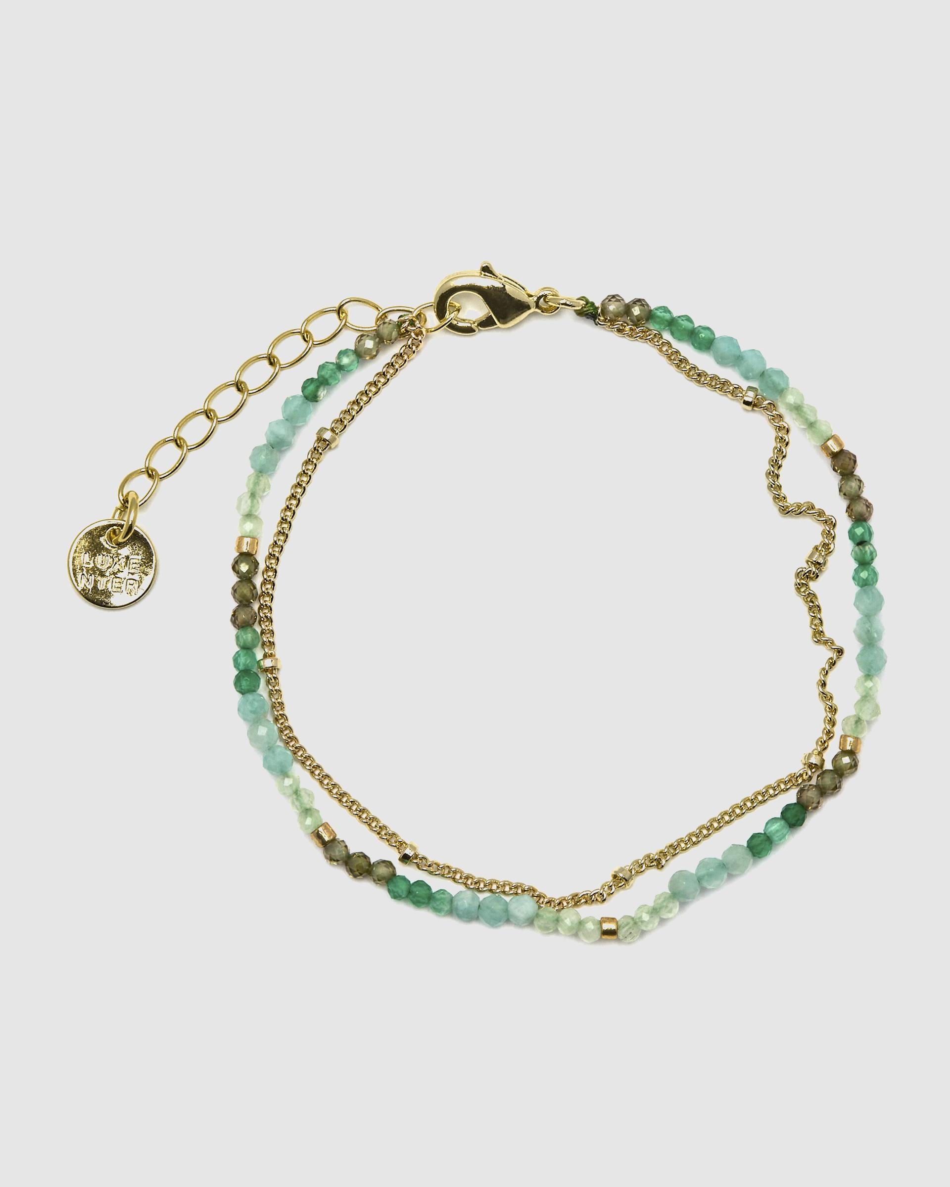 Pulseira de Corrente Trendy Acabada em Ouro de 18 Quilates com Cristal Verde Ouro-3