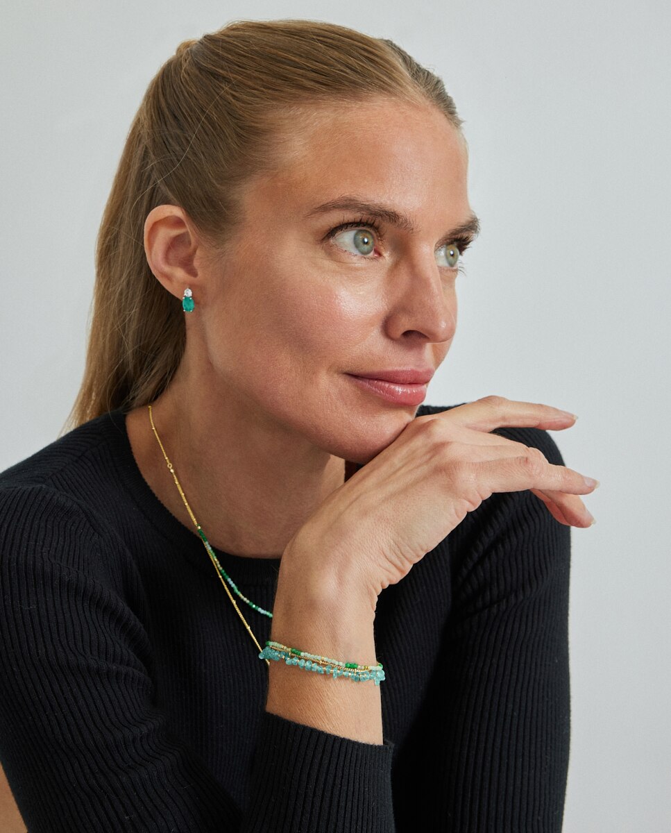 Pulseira de Corrente Trendy Acabada em Ouro de 18 Quilates com Cristal Verde Ouro-4