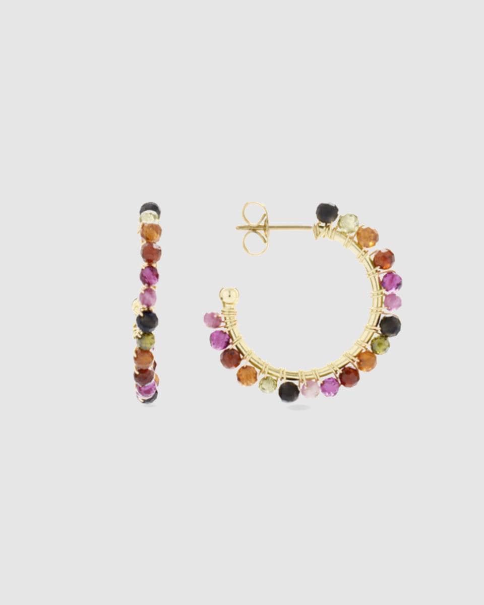Brincos Trendy com acabamento em Ouro de 18k com Turmalina Multicolor Multicolor-1