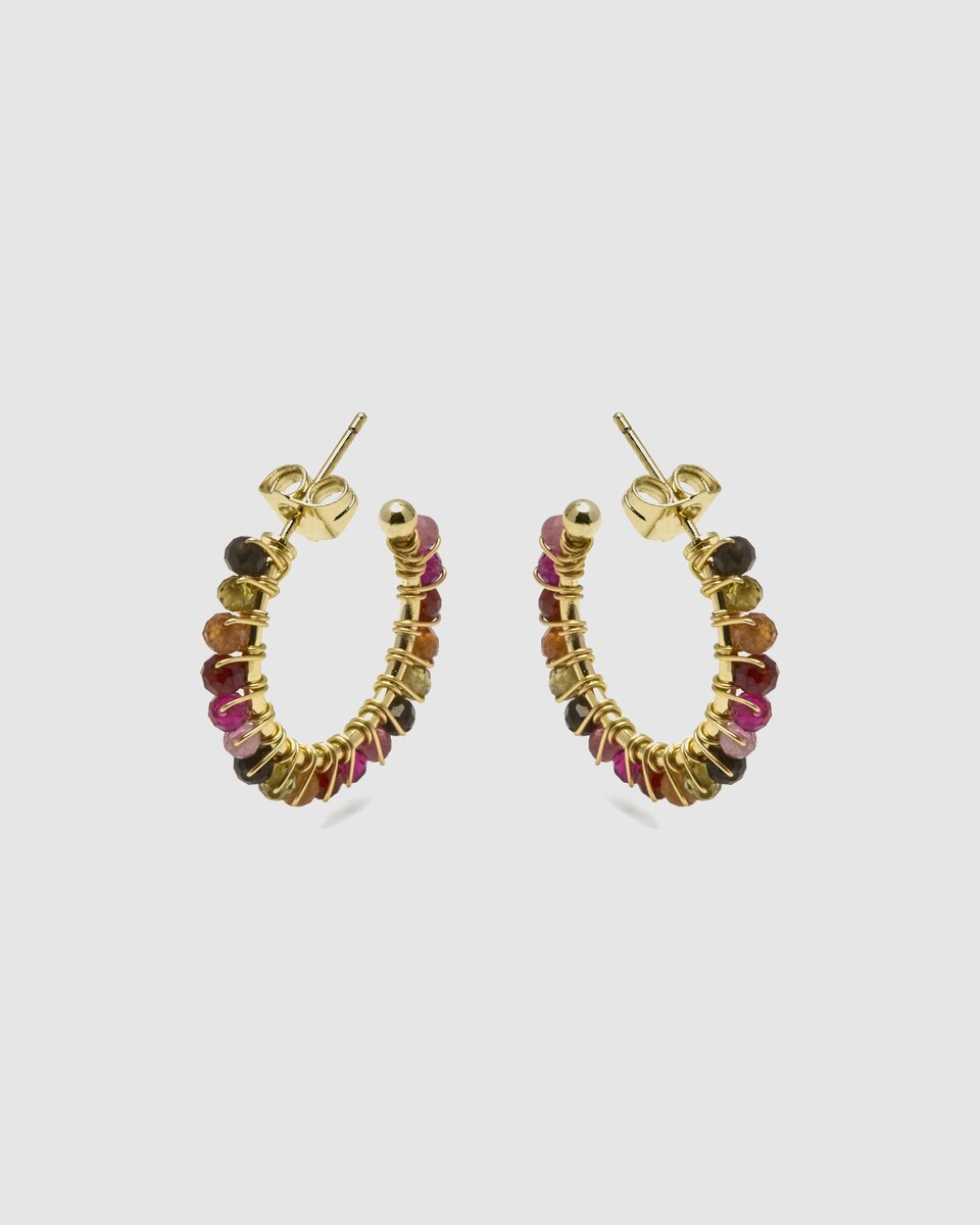 Brincos Trendy com acabamento em Ouro de 18k com Turmalina Multicolor Multicolor-4