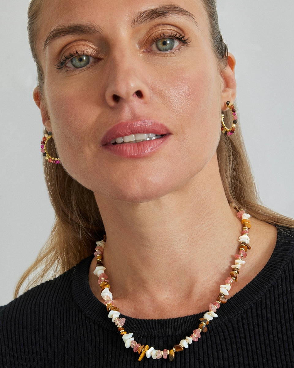 Brincos Trendy com acabamento em Ouro de 18k com Turmalina Multicolor Multicolor-5