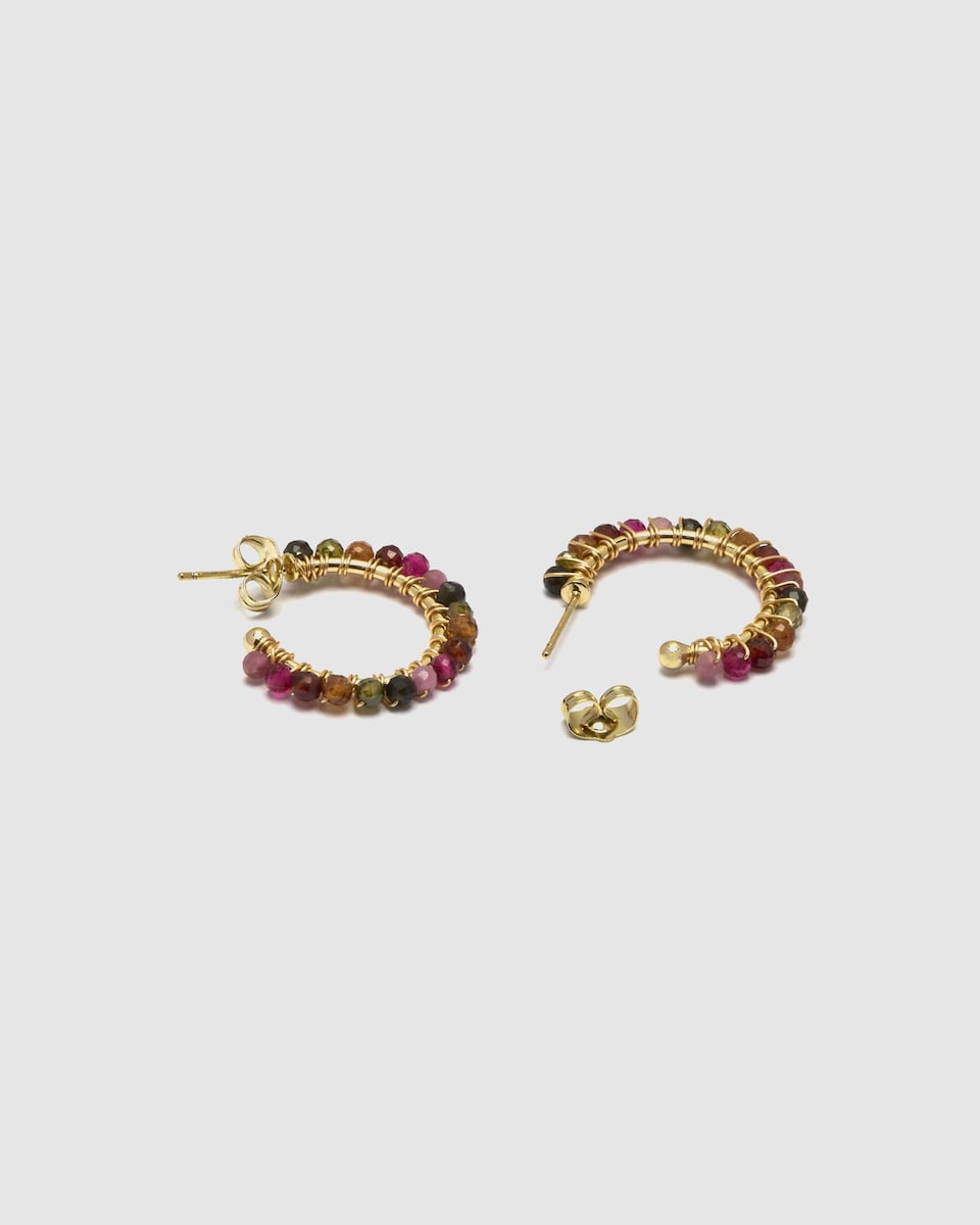 Brincos Trendy com acabamento em Ouro de 18k com Turmalina Multicolor Multicolor-6