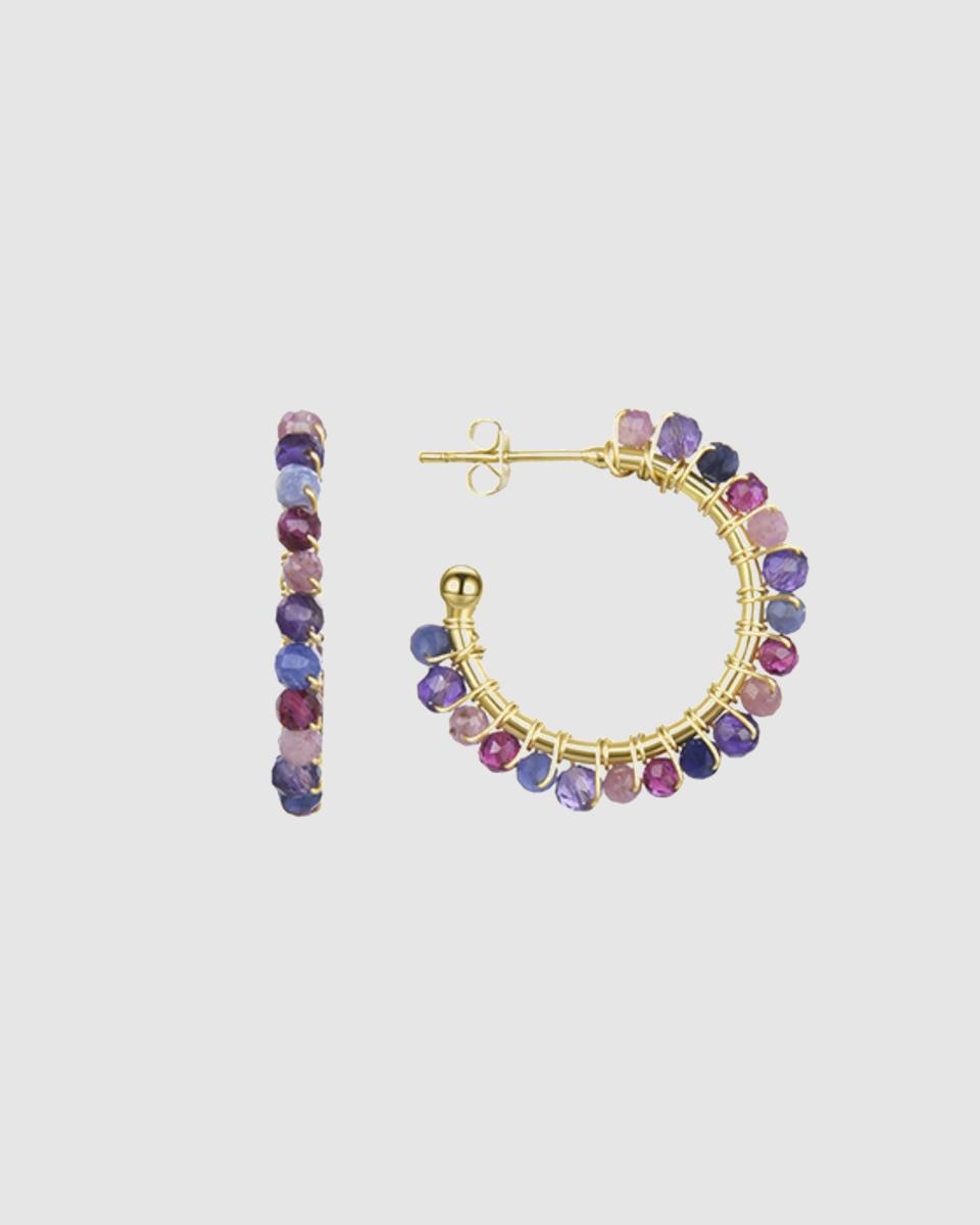 Brincos Trendy com Acabamento em Ouro Amarelo de 18k com Cristal Roxo Roxo-1