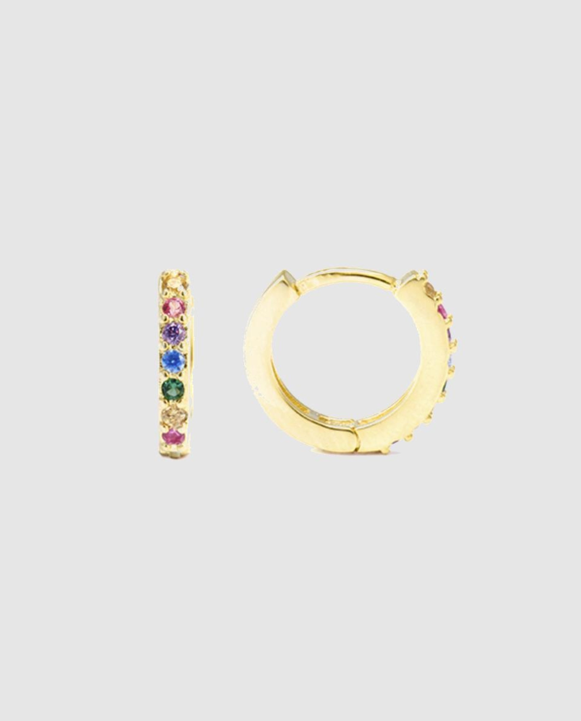Brincos de Argola Trendy de Prata de Lei 925 com Acabamento em Ouro de 18 Quilates e Zirconita Multicolor Multicolor-1
