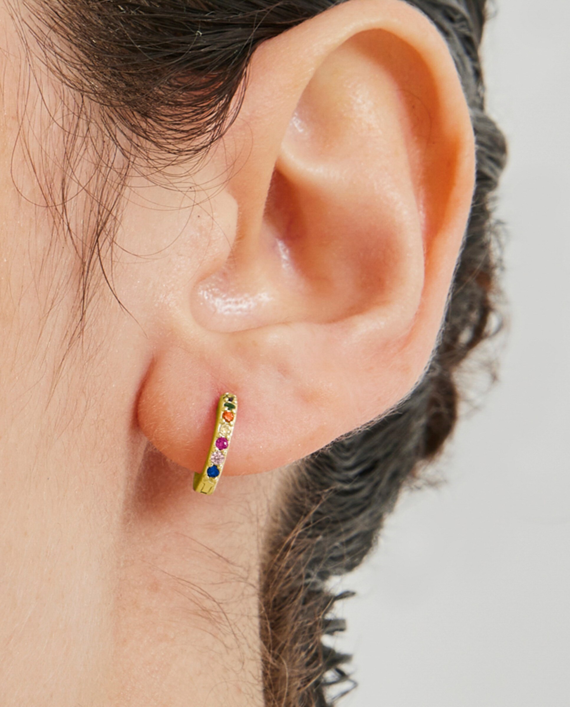 Brincos de Argola Trendy de Prata de Lei 925 com Acabamento em Ouro de 18 Quilates e Zirconita Multicolor Multicolor-3