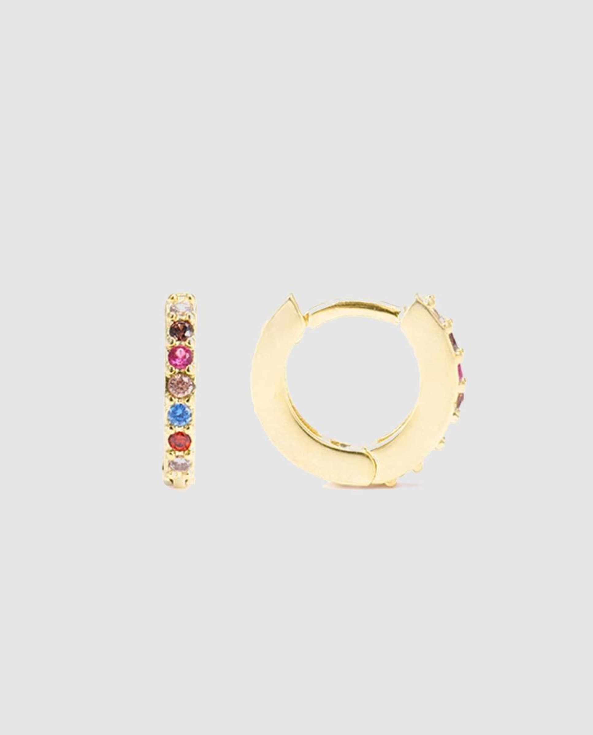 Brincos de Argola Trendy de Prata de Lei 925 com Acabamento em Ouro de 18 Quilates e Zirconita Multicolor Multicolor-1