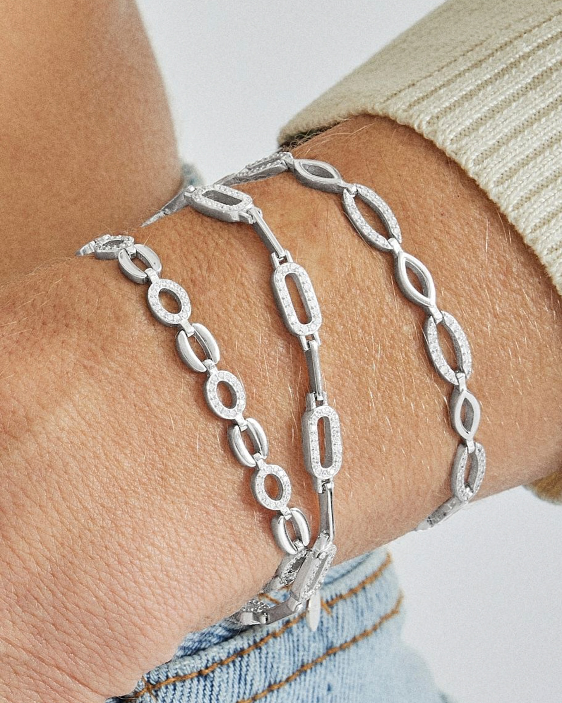 Pulseira de Corrente Momentos para Brilhar de Prata de Lei 925 Acabada em Ródio com Zirconita Brilhante Prata brilhante / Transparente-4