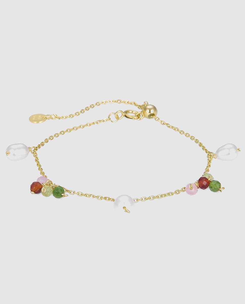 Imagem 0 de Pulseira de Corrente Atelier de Prata de Lei 925 Acabada em Ouro Amarelo de 18 Quilates com Pérola Branca