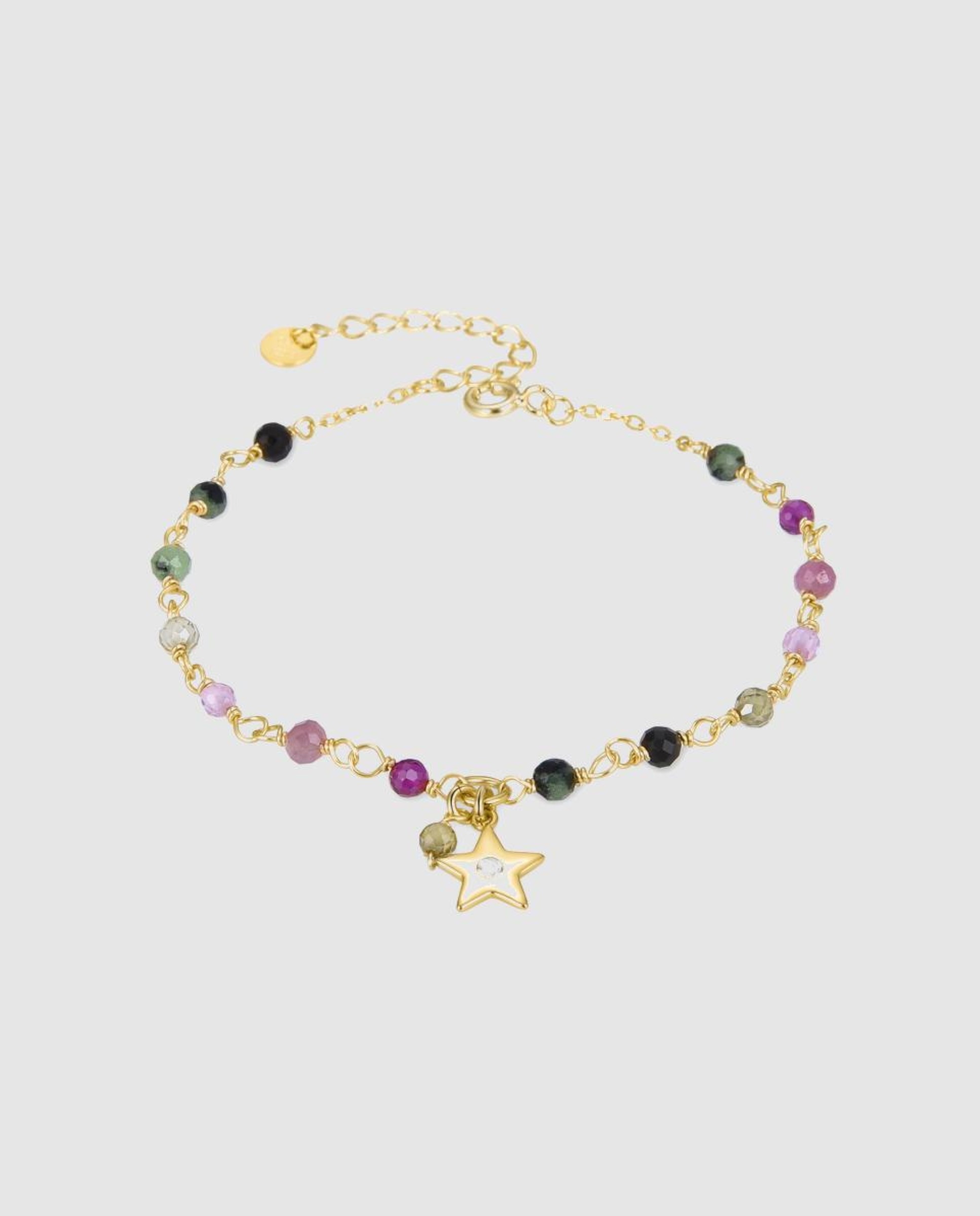 Imagem 0 de Pulseira de Corrente Trendy de Prata de Lei 925 Acabada em Ouro Amarelo de 18 Quilates com Cristal Multicolor
