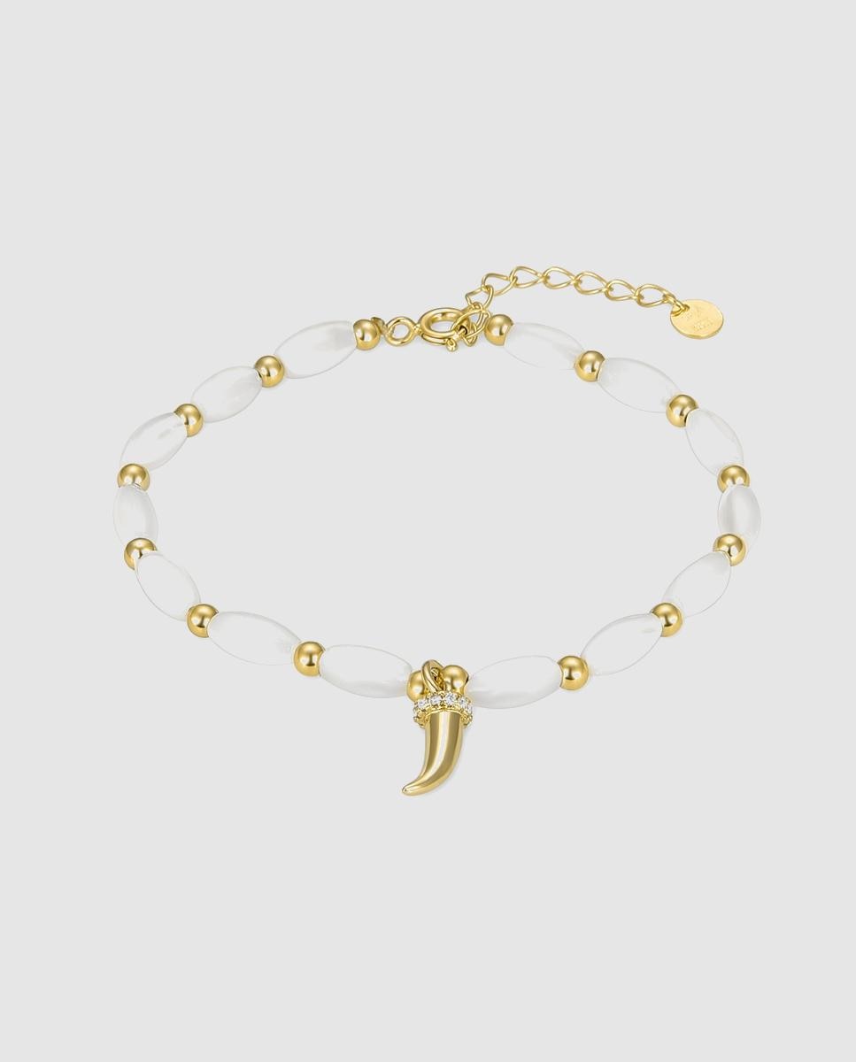 Imagem 0 de Pulseira com Charms Trendy de Prata de Lei 925 Acabada em Ouro Amarelo de 18 Quilates com Madrepérola Branca