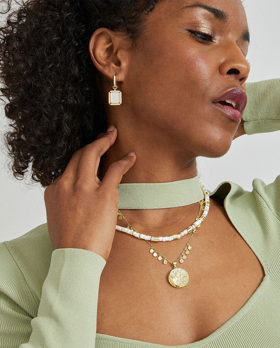 Colar Trendy de Prata de Lei 925 com Acabamento em Ouro Amarelo de 18 Quilates e Madrepérola Branca Ouro-2