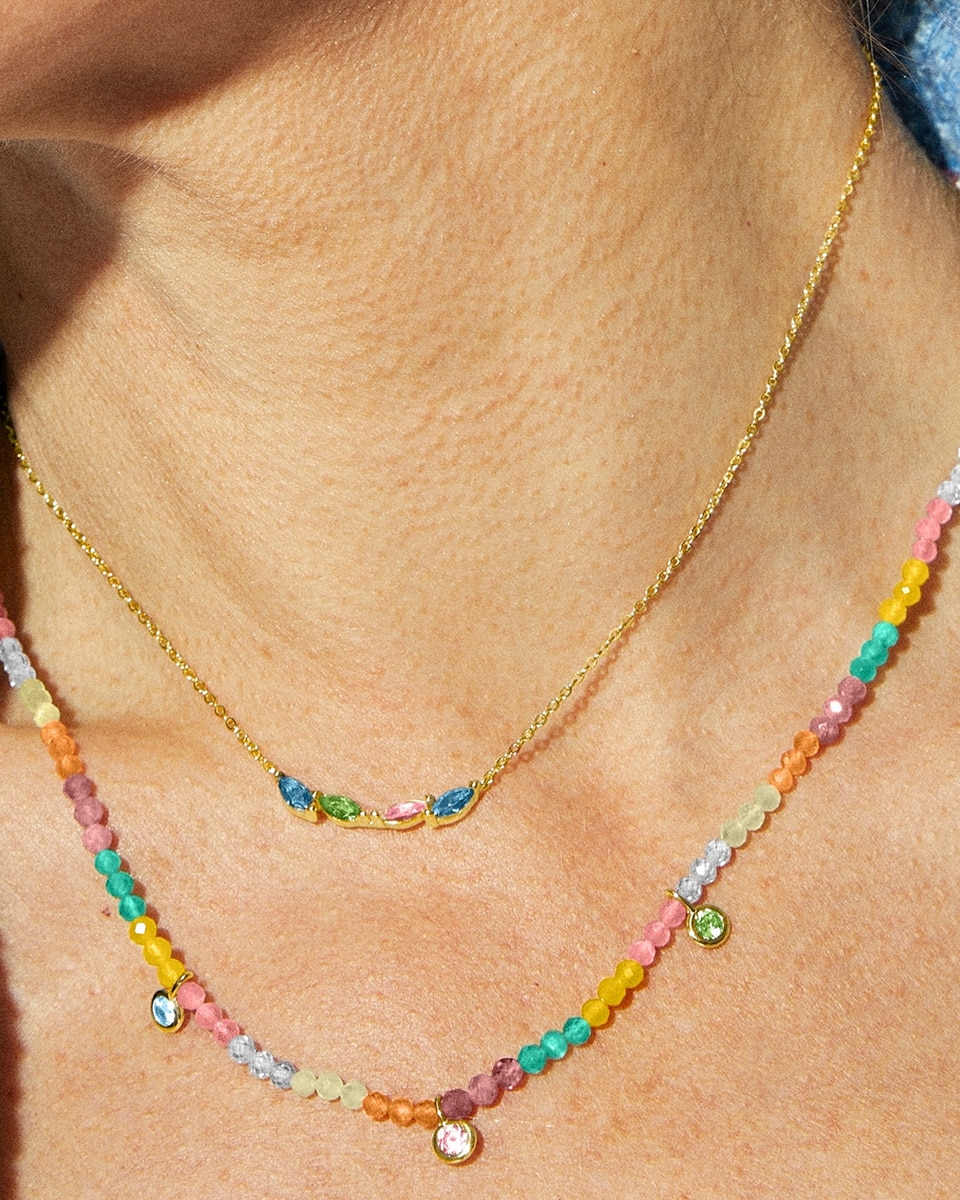 Colar Atelier de Prata de Lei 925 com Acabamento em Ouro Amarelo de 18 Quilates e Zirconita Multicolor Ouro-3