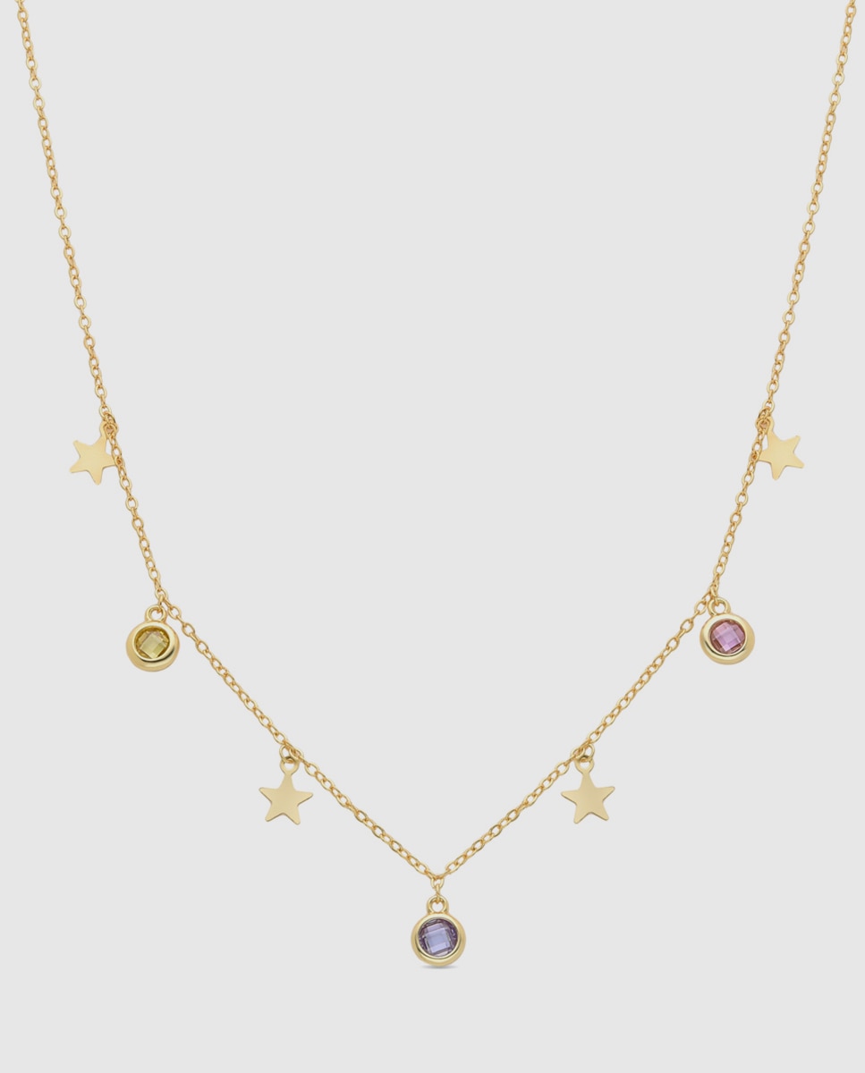 Colar Basic Acabado em Ouro Amarelo de 18 Quilates com Zirconita Multicolor Ouro-1