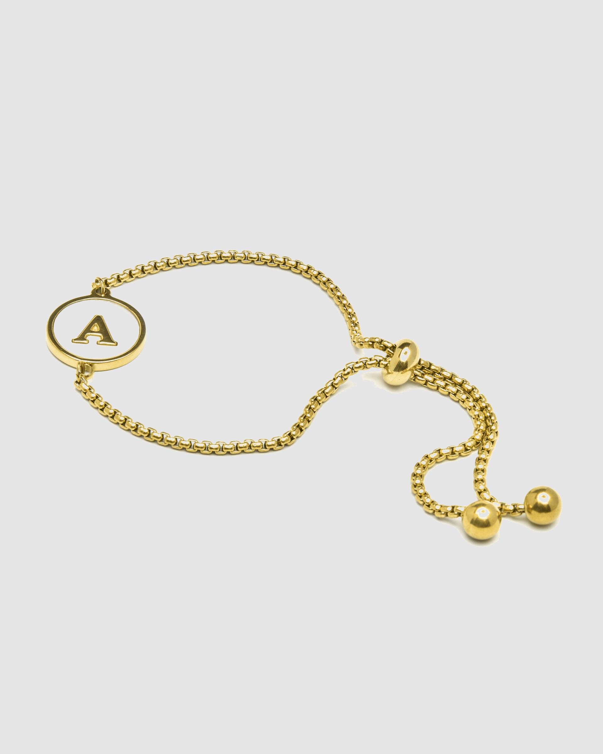Pulseira com Charms Letras Acabada em Ouro de 18 Quilates com Madrepérola Branca Ouro-3