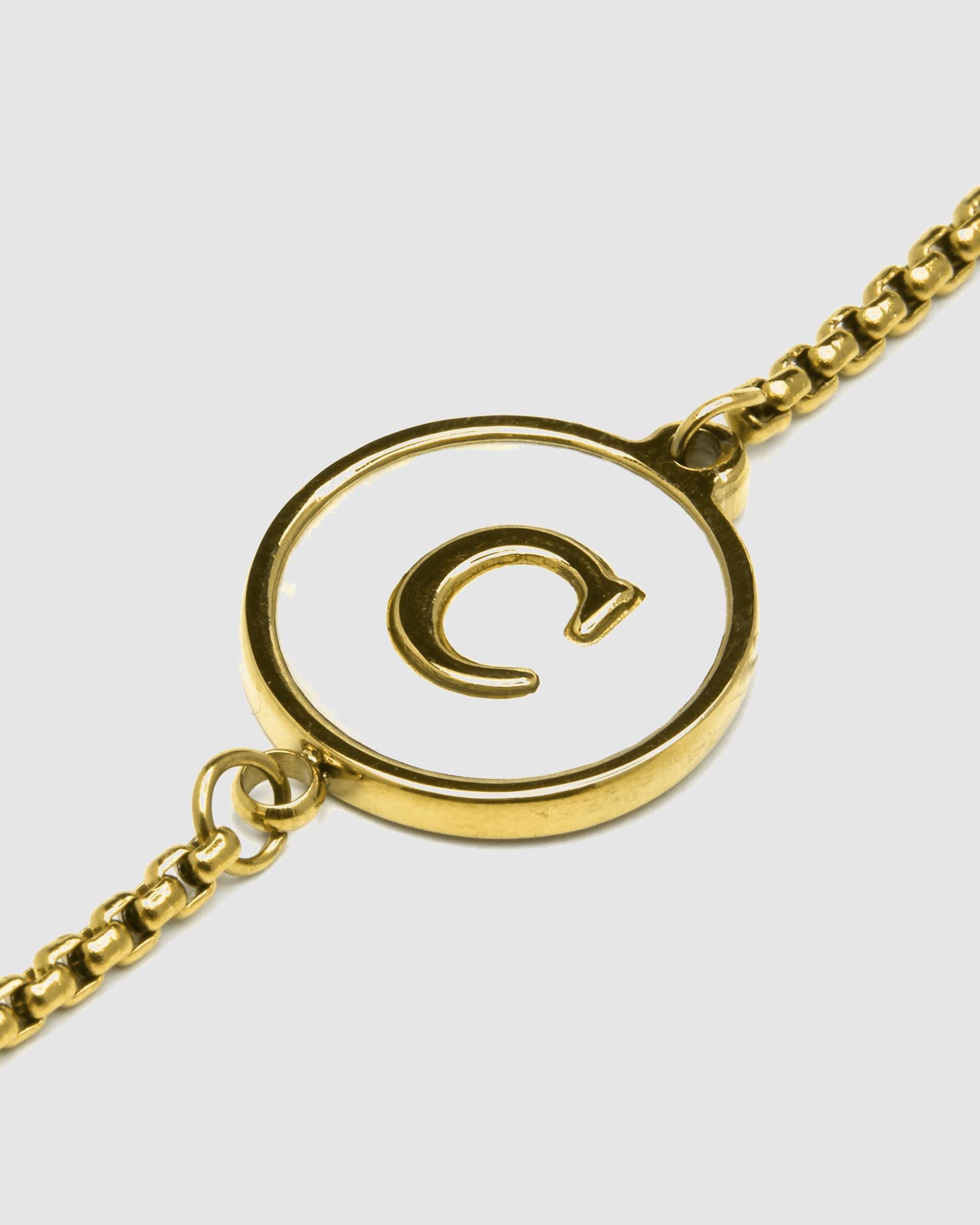 Pulseira com Charms Letras Acabada em Ouro de 18 Quilates com Madrepérola Branca Ouro-5