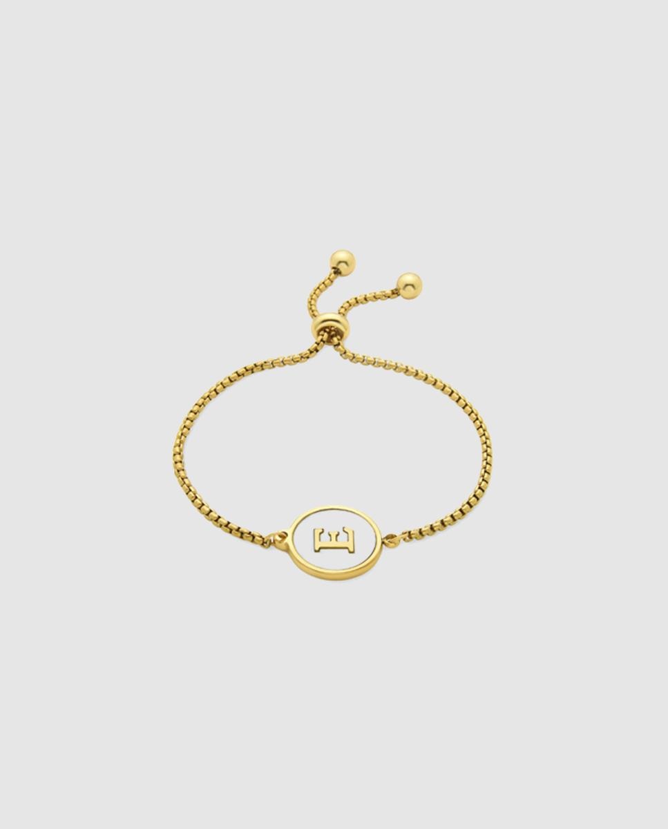 Imagem 0 de Pulseira Letras Acabada em Ouro de 18k com Madrepérola Branca
