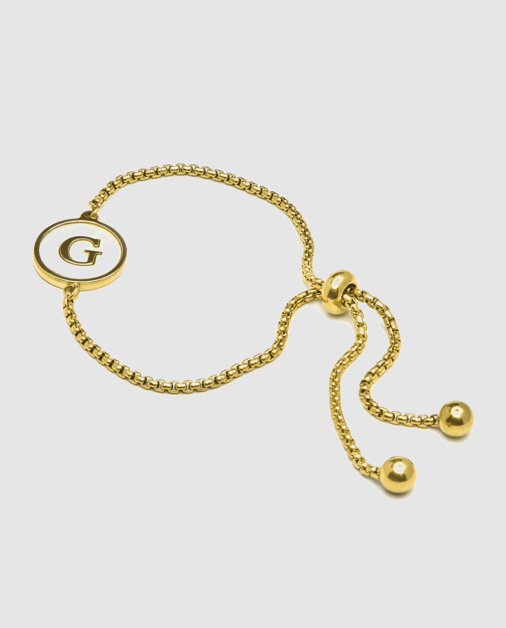 Pulseira de Corrente Letras de Aço Acabada em Ouro Amarelo de 18 Quilates com Madrepérola Branca Branco-3