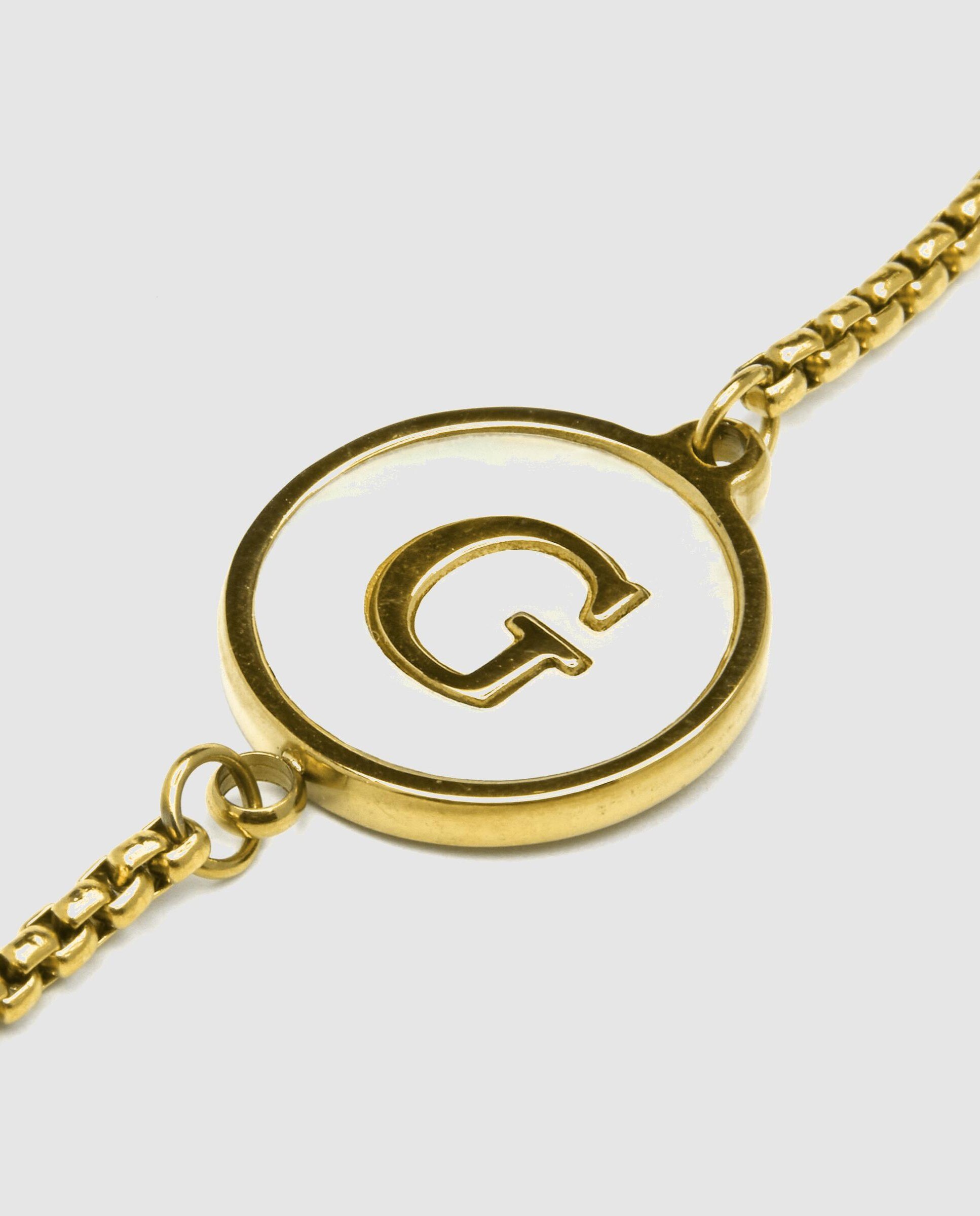 Pulseira de Corrente Letras de Aço Acabada em Ouro Amarelo de 18 Quilates com Madrepérola Branca Branco-5